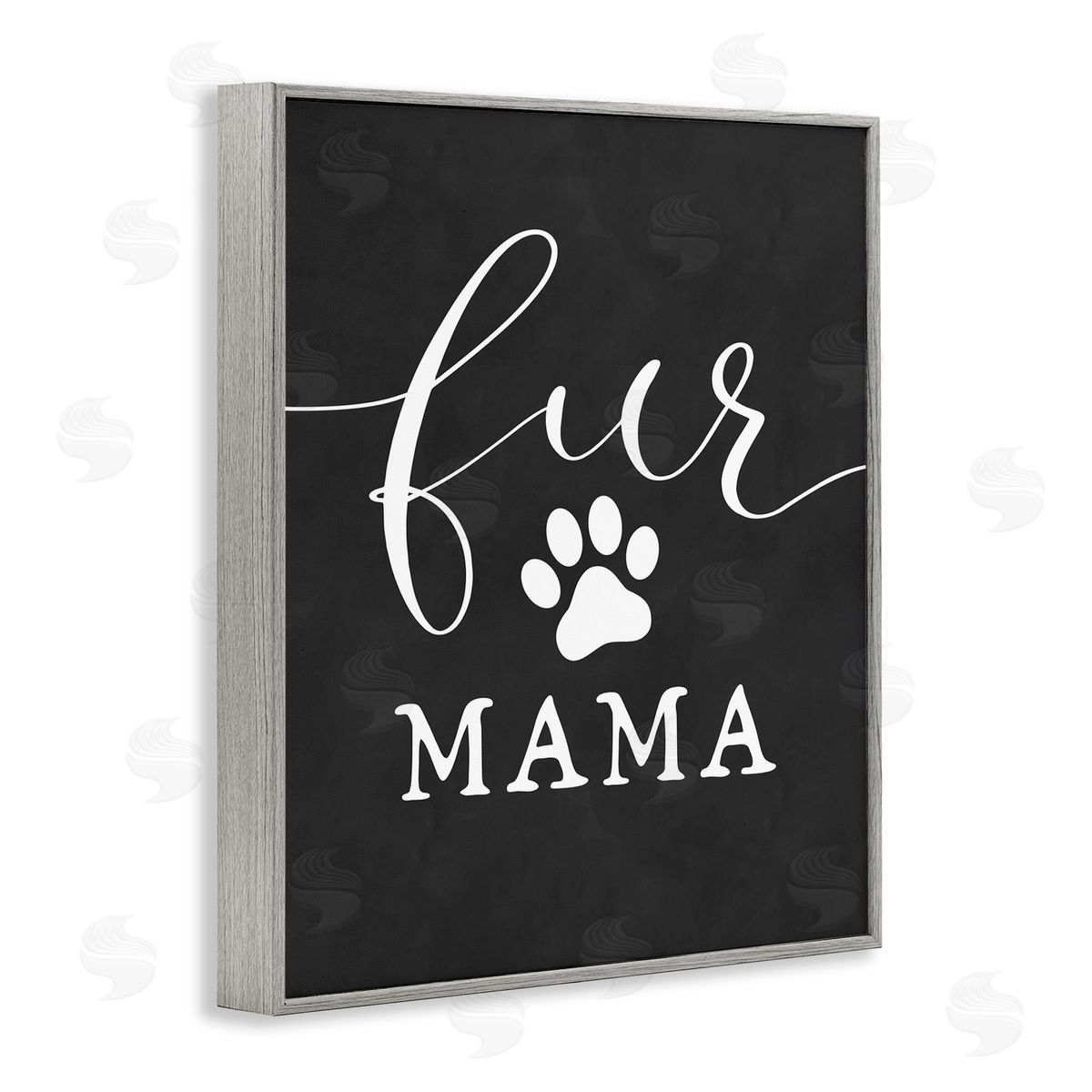 Lettered and Lined Fur Mama Animal Mom Paw Print Symbol Gray Framed Giclee Wall Art Print