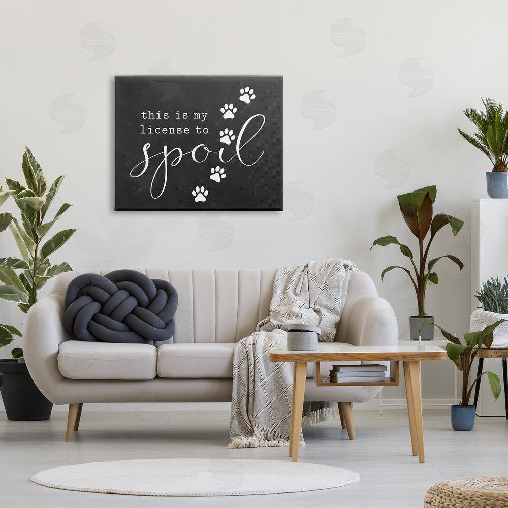 Lettered and Lined License To Spoil Walking Paw Prints Animal Pet Canvas Wall Art Print in Room