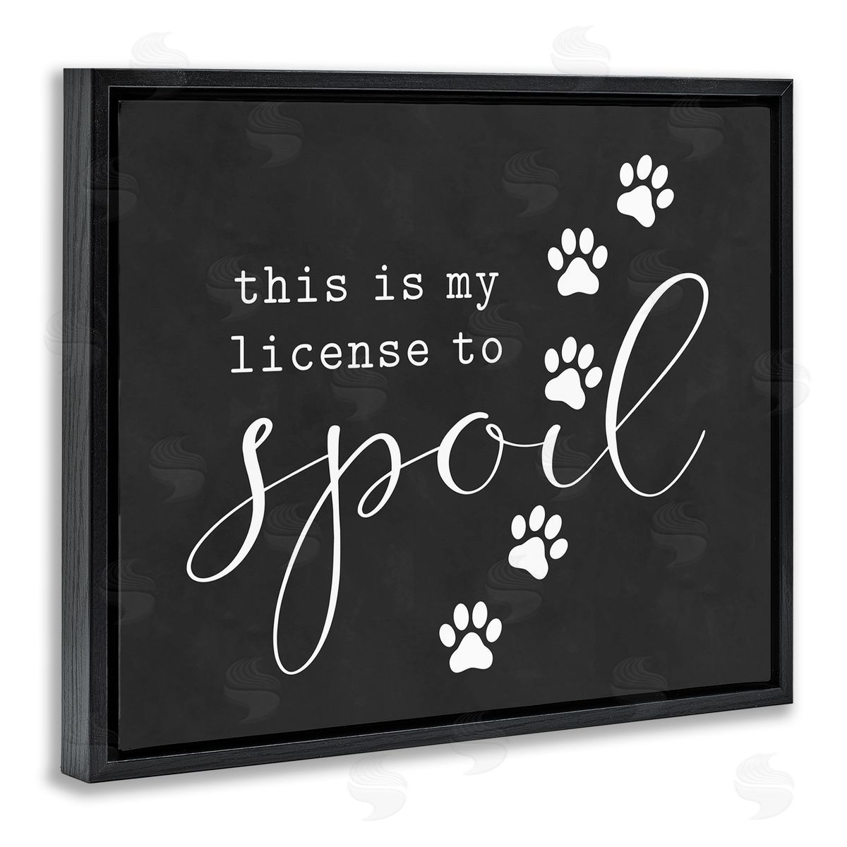 Lettered and Lined License To Spoil Walking Paw Prints Animal Pet Black Floating Frame Canvas Wall Art Print