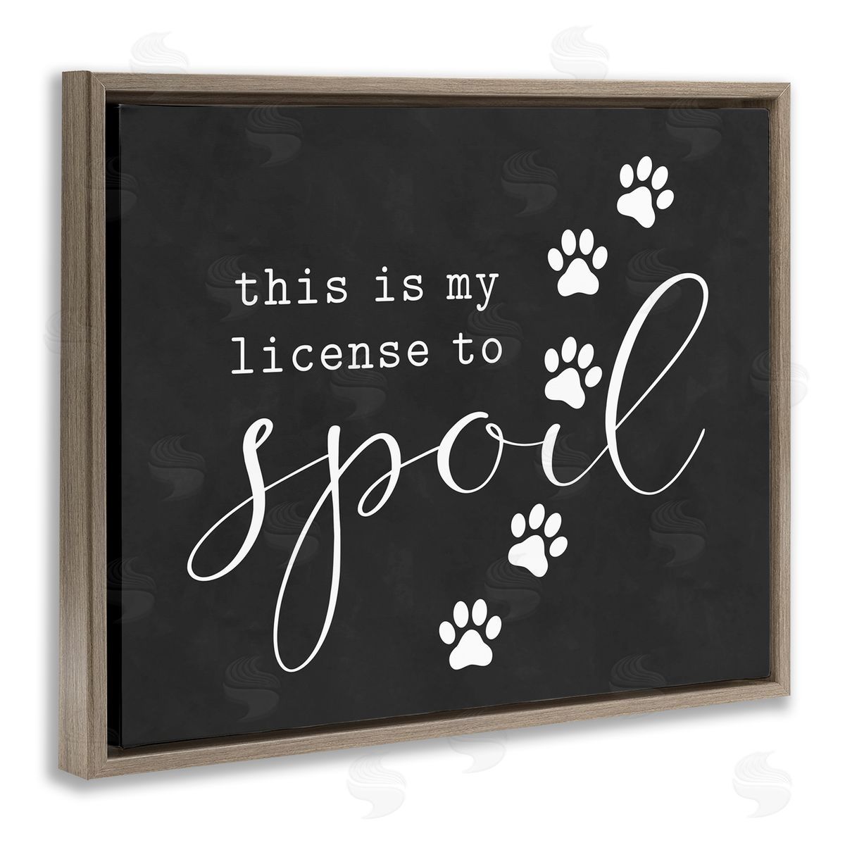 Lettered and Lined License To Spoil Walking Paw Prints Animal Pet Brown Floating Frame Canvas Wall Art Print