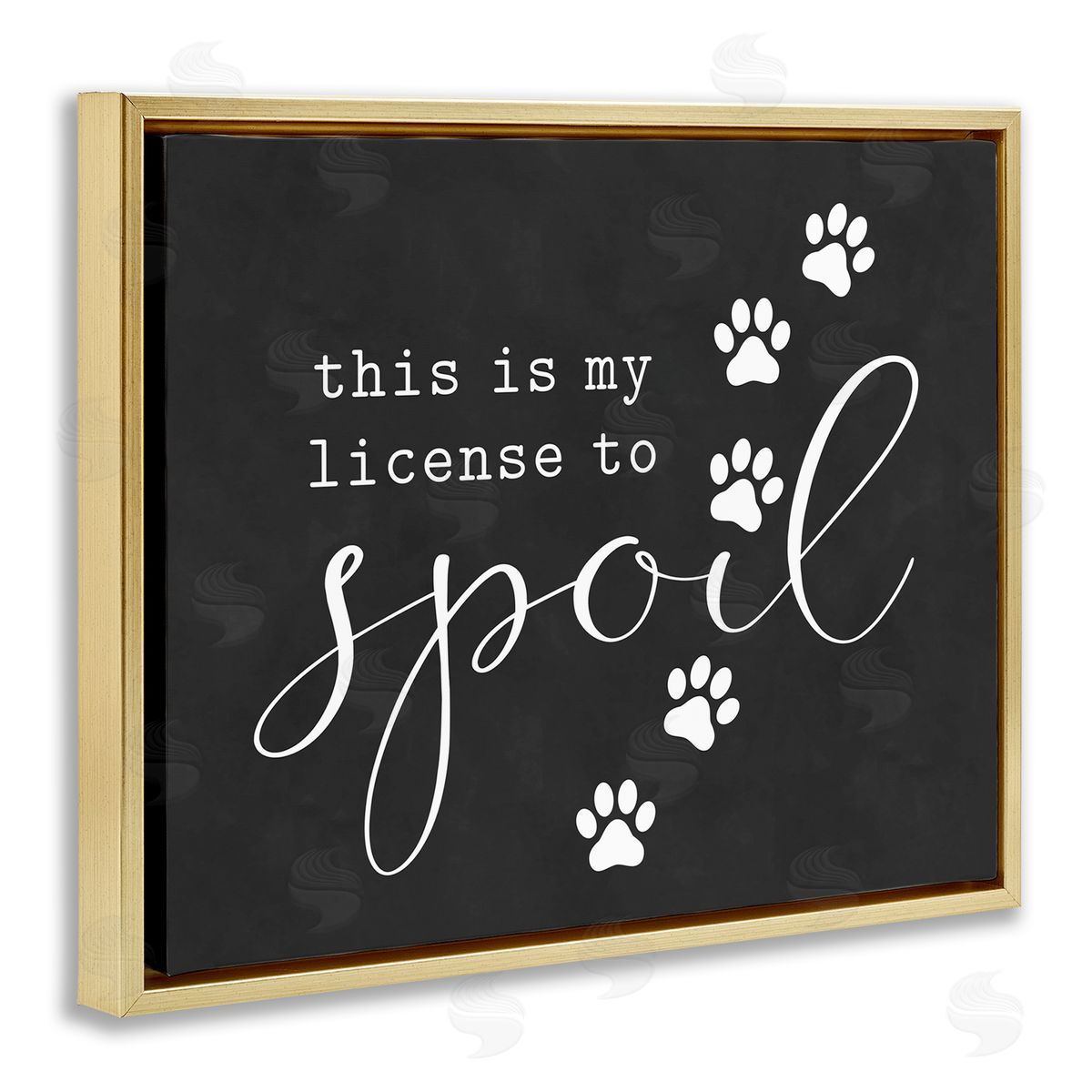 Lettered and Lined License To Spoil Walking Paw Prints Animal Pet Gold Floating Frame Canvas Wall Art Print