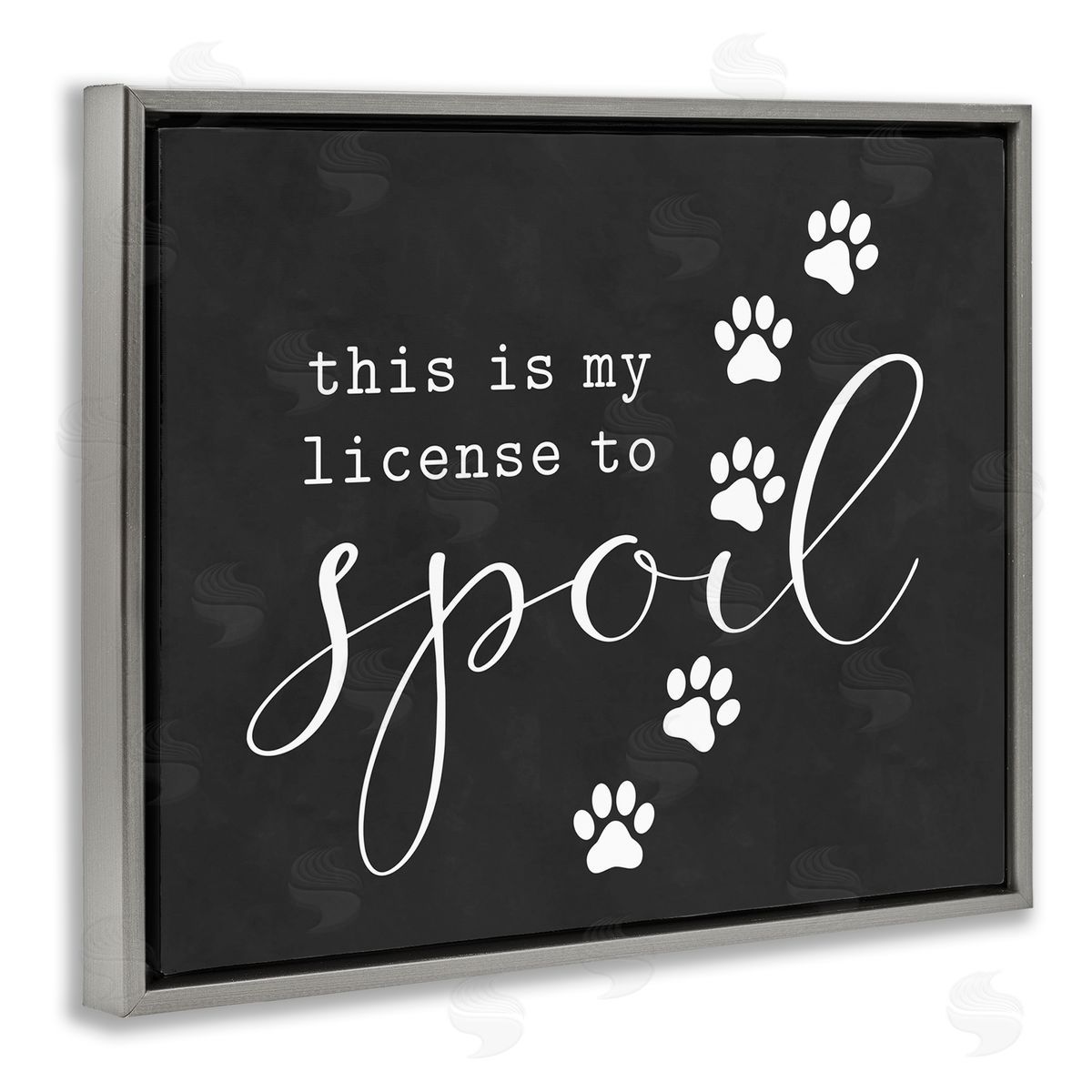 Lettered and Lined License To Spoil Walking Paw Prints Animal Pet Gray Floating Frame Canvas Wall Art Print