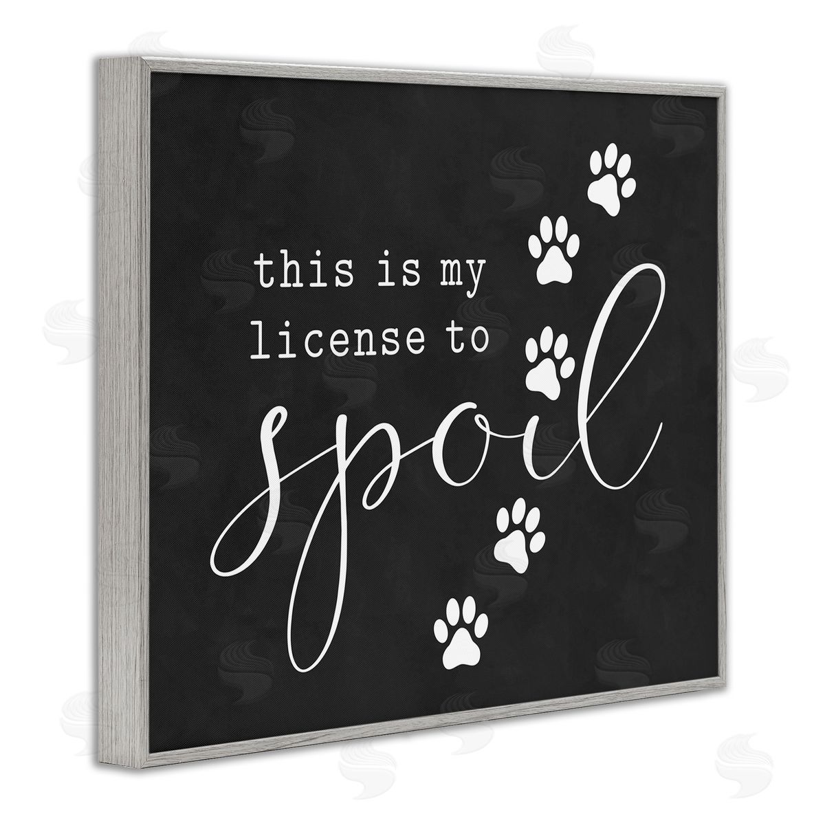 Lettered and Lined License To Spoil Walking Paw Prints Animal Pet Gray Framed Giclee Wall Art Print