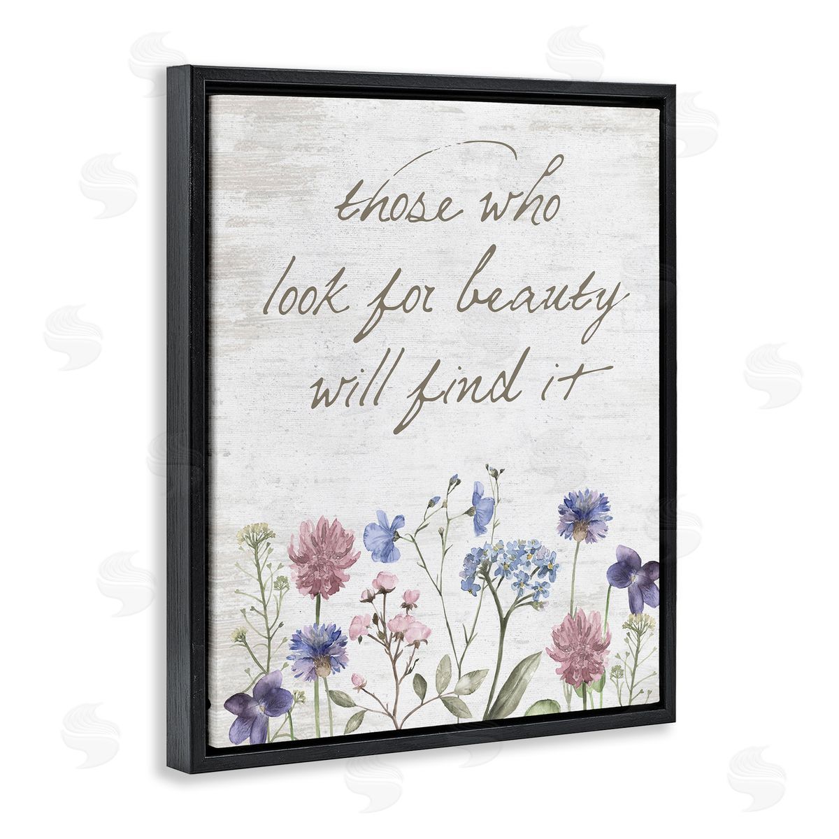 Lettered and Lined Look For Beauty Inspiring Flower Blossom Calligraphy Black Floating Frame Canvas Wall Art Print