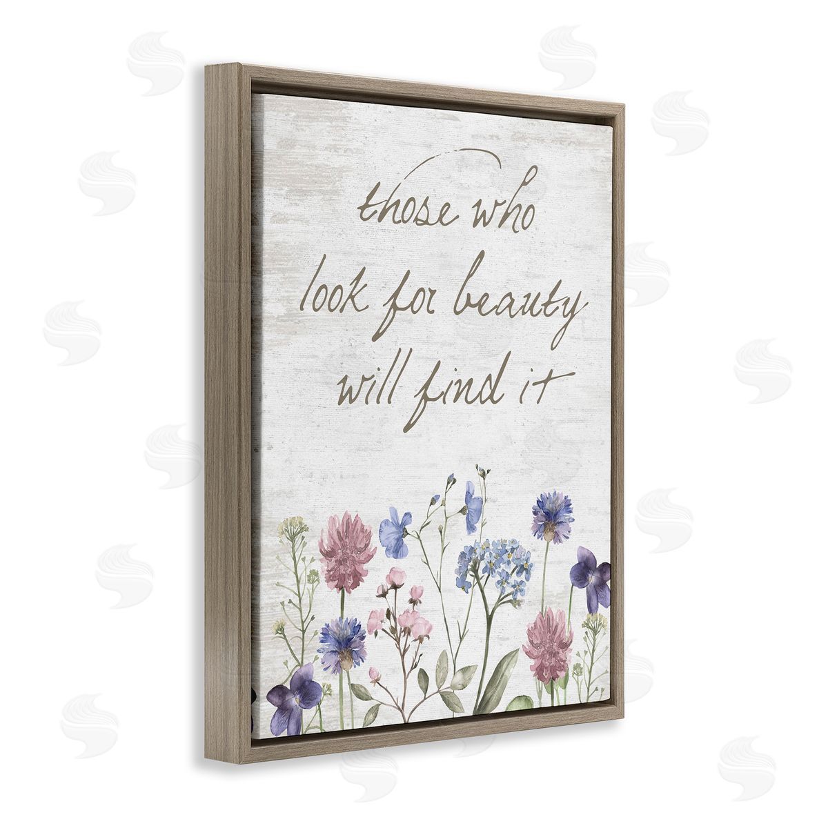 Lettered and Lined Look For Beauty Inspiring Flower Blossom Calligraphy Brown Floating Frame Canvas Wall Art Print
