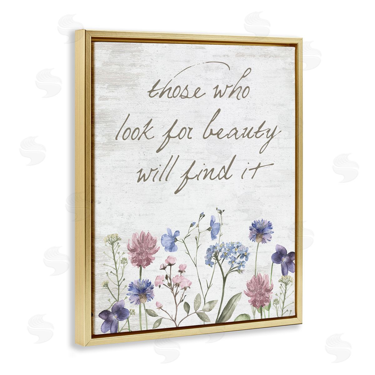 Lettered and Lined Look For Beauty Inspiring Flower Blossom Calligraphy Gold Floating Frame Canvas Wall Art Print