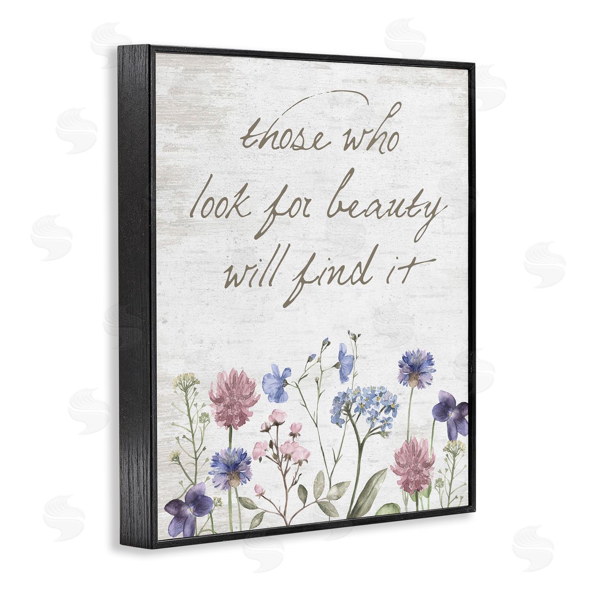 Lettered and Lined Look For Beauty Inspiring Flower Blossom Calligraphy Black Framed Giclee Wall Art Print