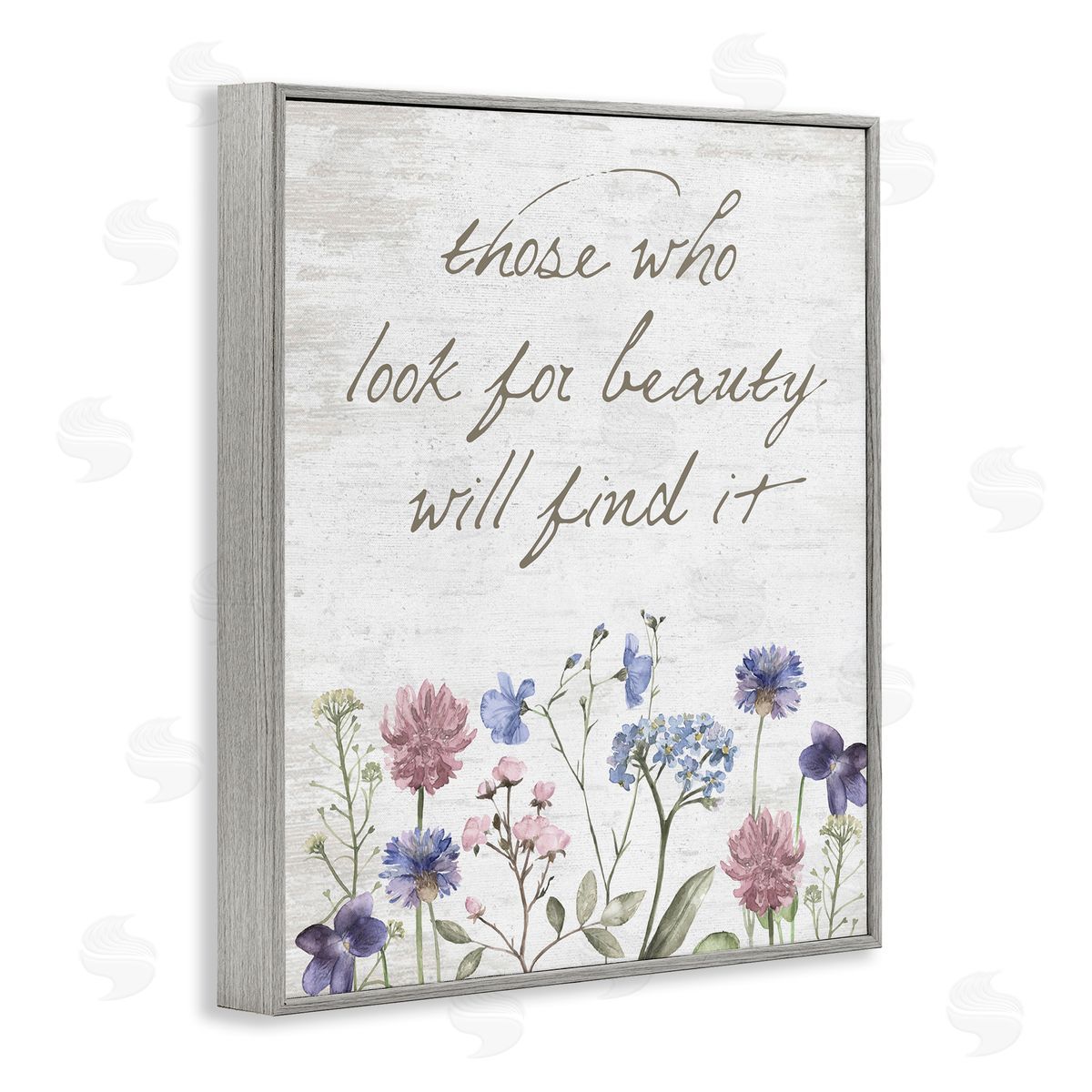 Lettered and Lined Look For Beauty Inspiring Flower Blossom Calligraphy Gray Framed Giclee Wall Art Print