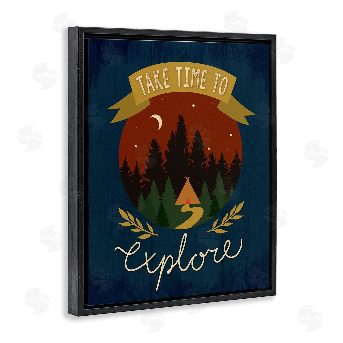 Louise Allens Time To Explore Woodland Adventure Nighttime Scene Black Floating Frame Canvas Wall Art Print