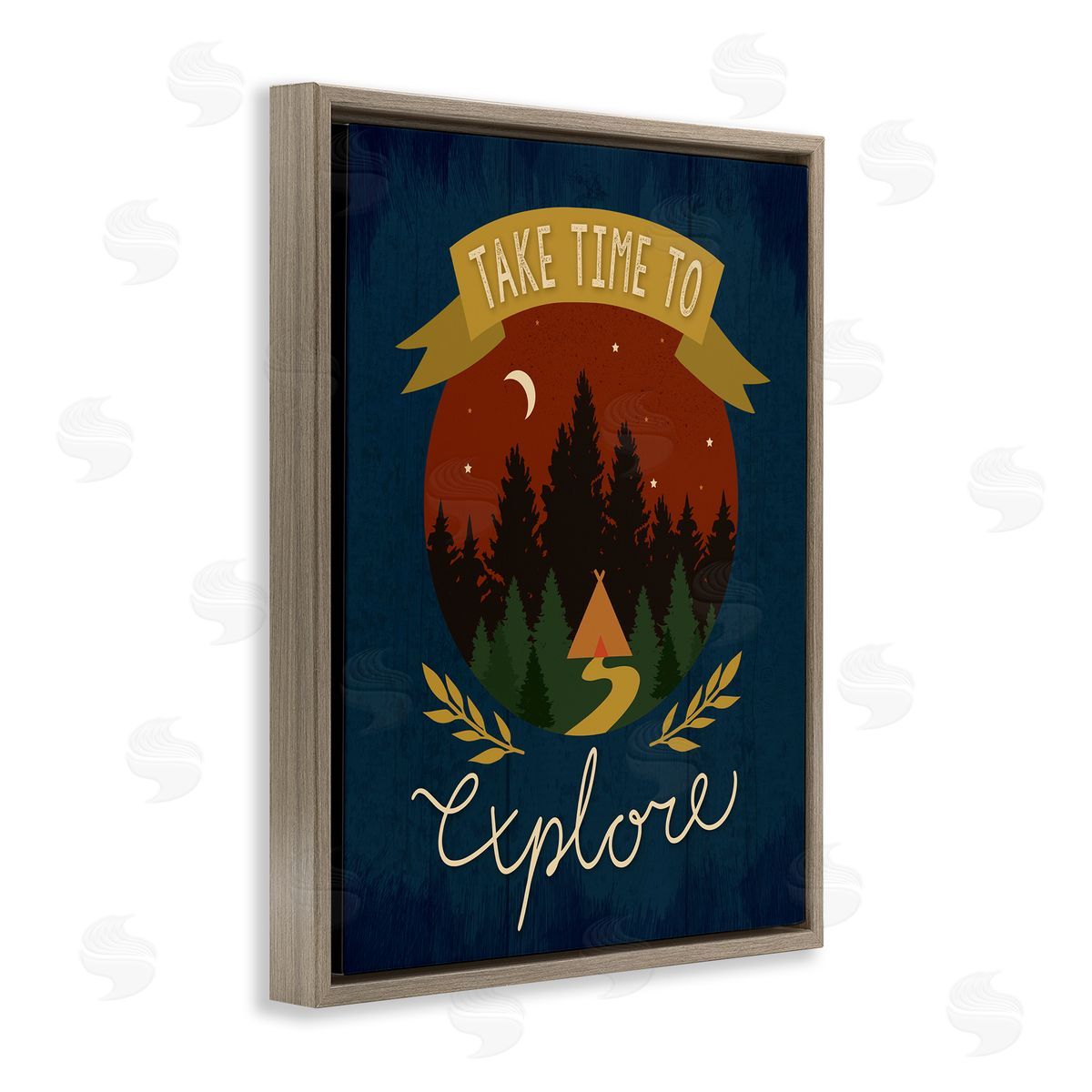 Louise Allens Time To Explore Woodland Adventure Nighttime Scene Brown Floating Frame Canvas Wall Art Print