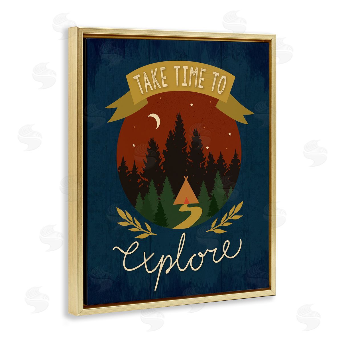 Louise Allens Time To Explore Woodland Adventure Nighttime Scene Gold Floating Frame Canvas Wall Art Print