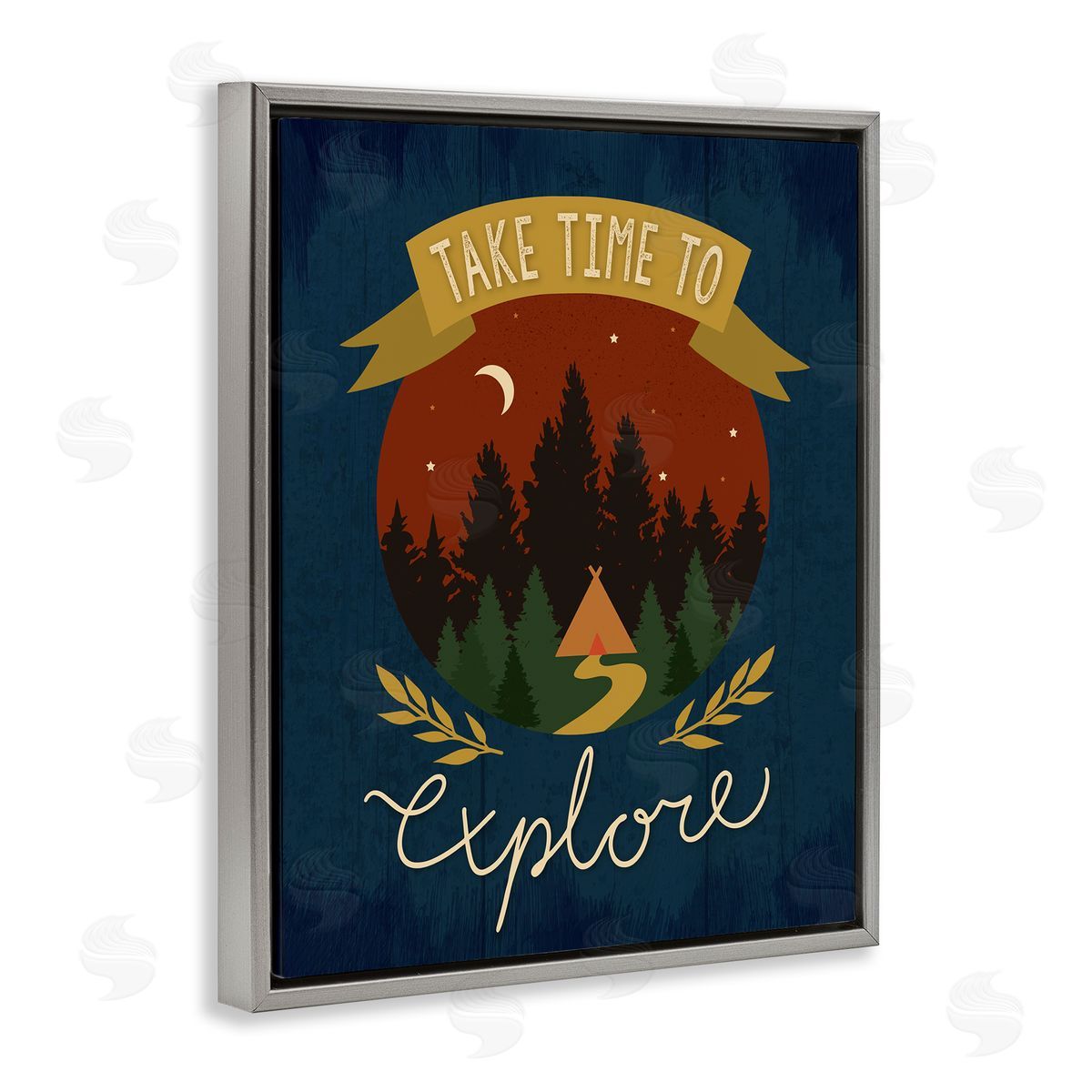 Louise Allens Time To Explore Woodland Adventure Nighttime Scene Gray Floating Frame Canvas Wall Art Print