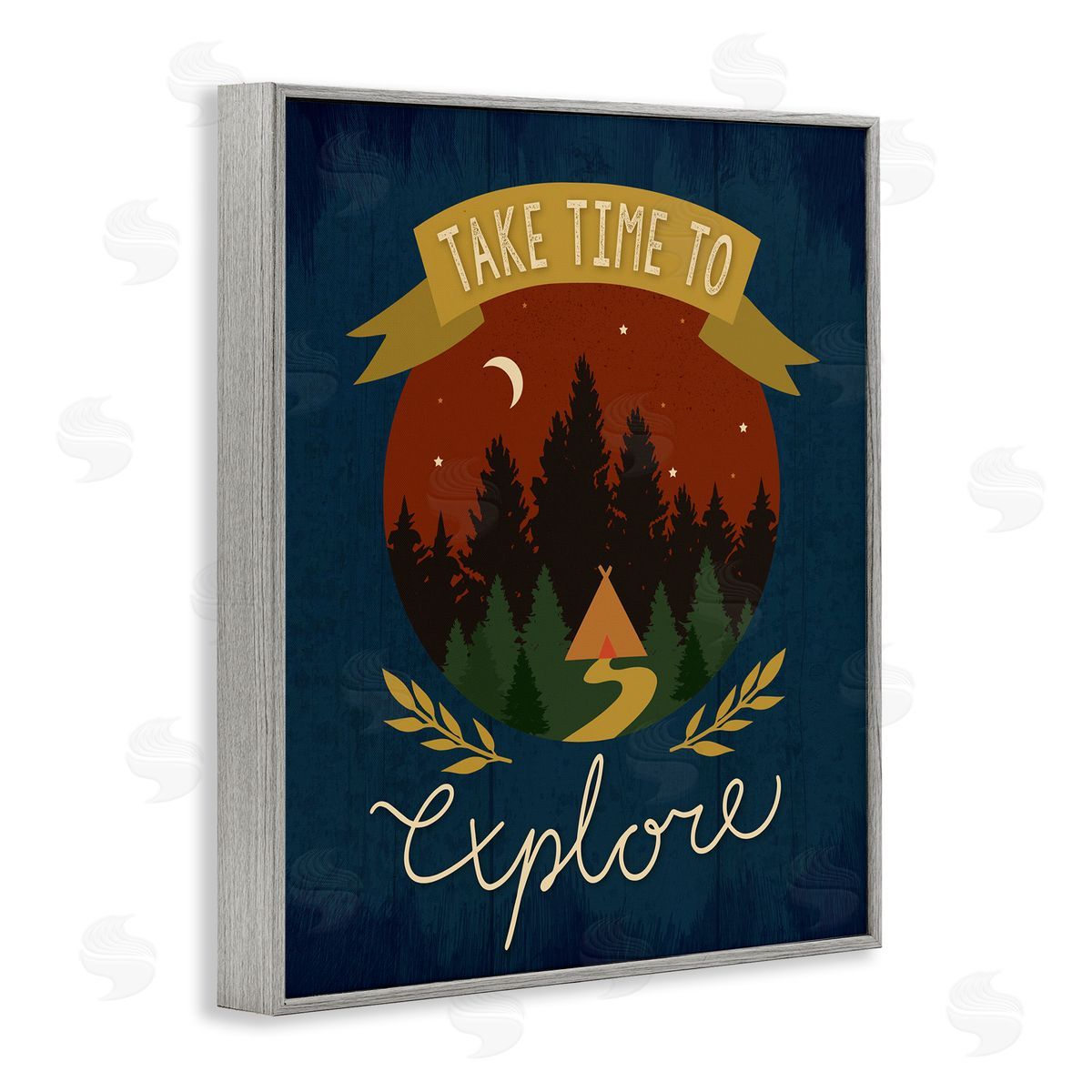 Louise Allens Time To Explore Woodland Adventure Nighttime Scene Gray Framed Giclee Wall Art Print