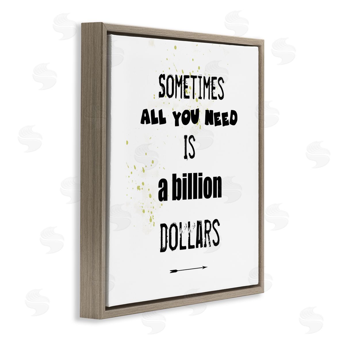 J. Weiss Need a Billion Dollars Humorous Speckled Typography Brown Floating Frame Canvas Wall Art Print