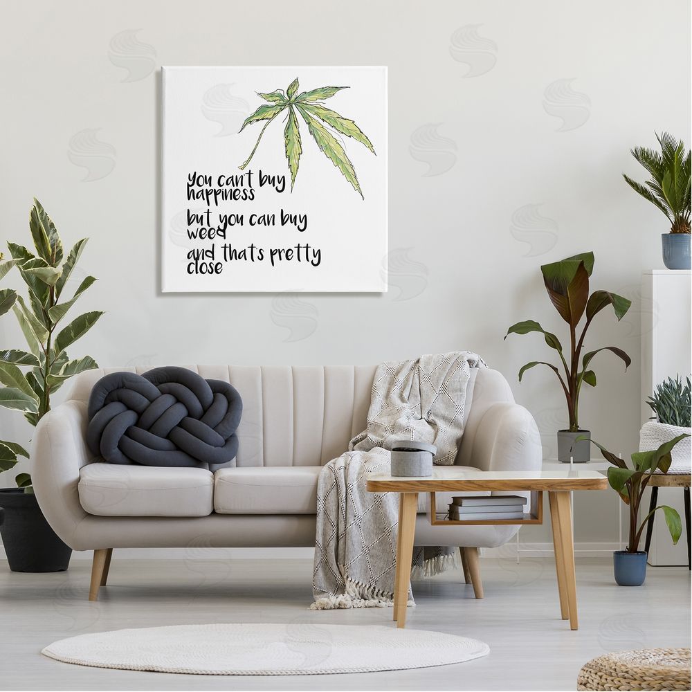 J. Weiss Can't Buy Happiness Funny Hemp Botanical Saying  Canvas Wall Art in Room
