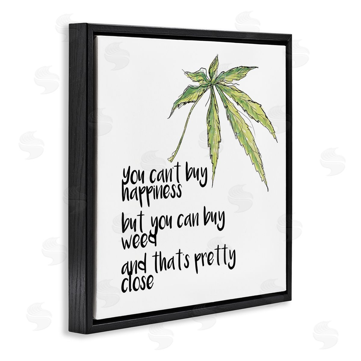 J. Weiss Can't Buy Happiness Funny Hemp Botanical Saying  Black Floating Frame Canvas Wall Art Print