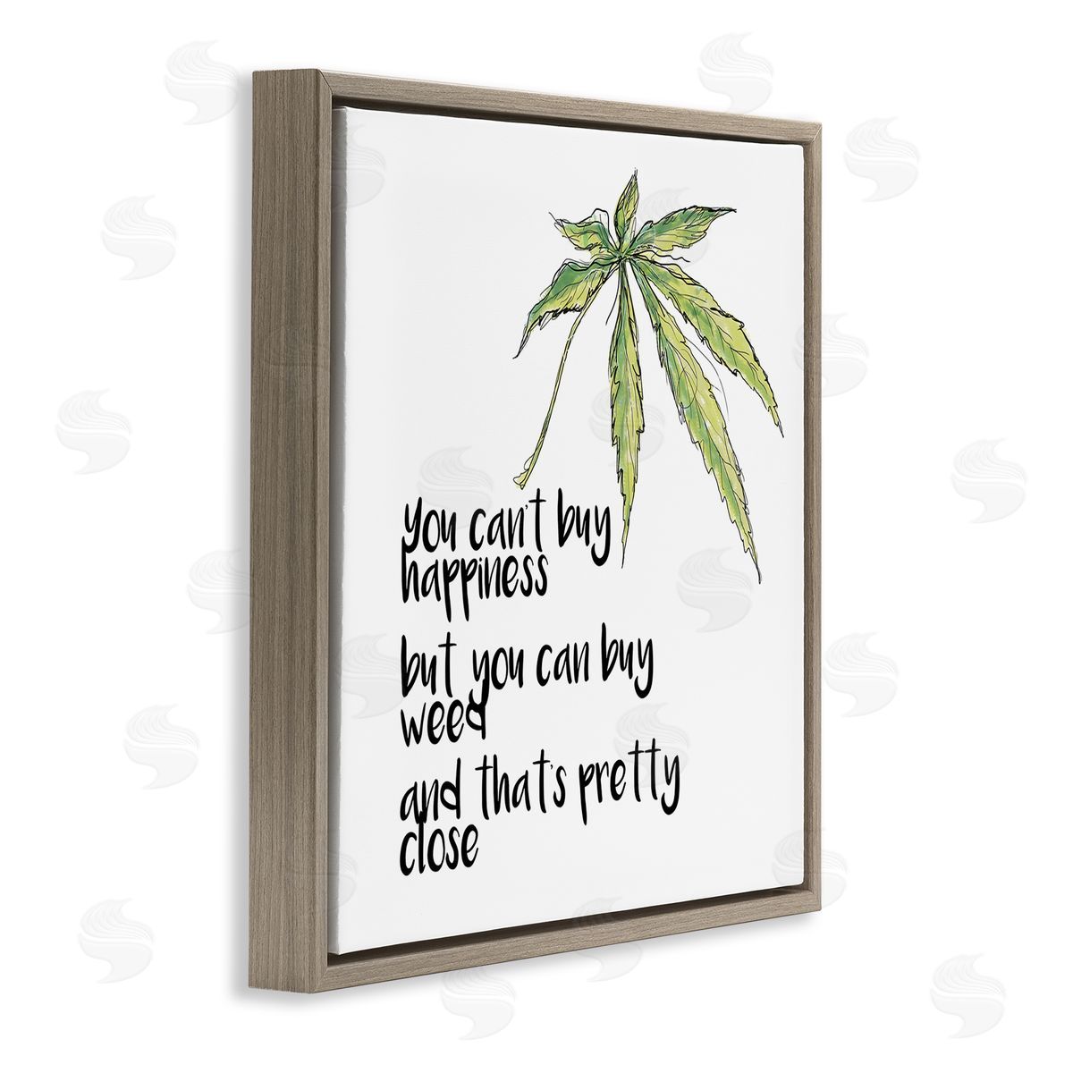 J. Weiss Can't Buy Happiness Funny Hemp Botanical Saying  Brown Floating Frame Canvas Wall Art Print