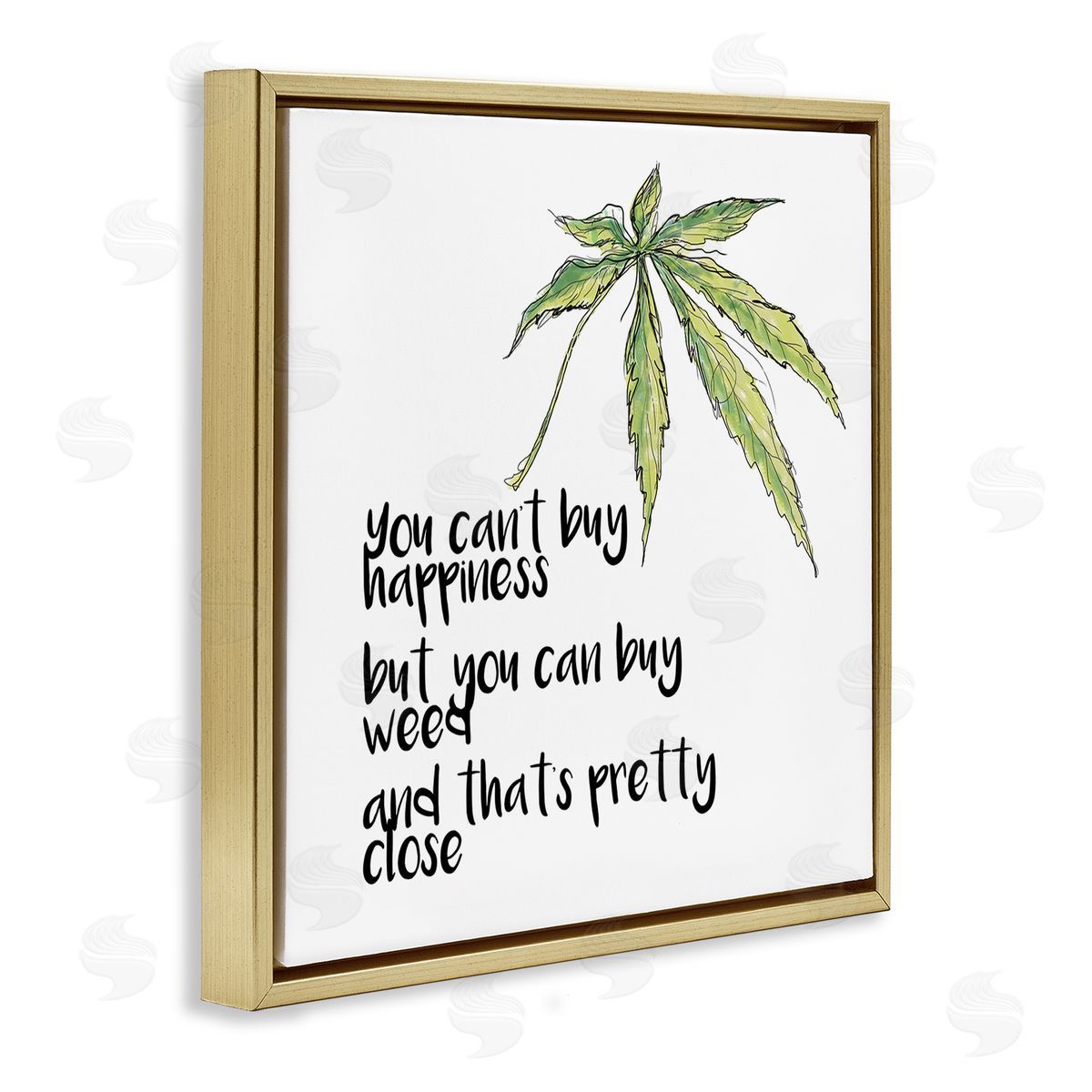 J. Weiss Can't Buy Happiness Funny Hemp Botanical Saying  Gold Floating Frame Canvas Wall Art Print