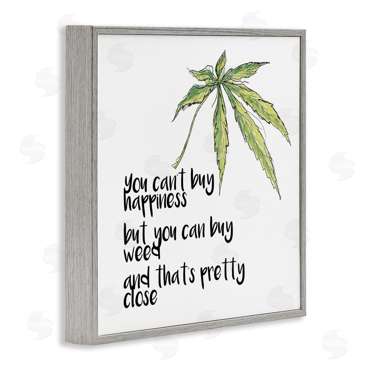 J. Weiss Can't Buy Happiness Funny Hemp Botanical Saying  Gray Framed Glicee Wall Art Print