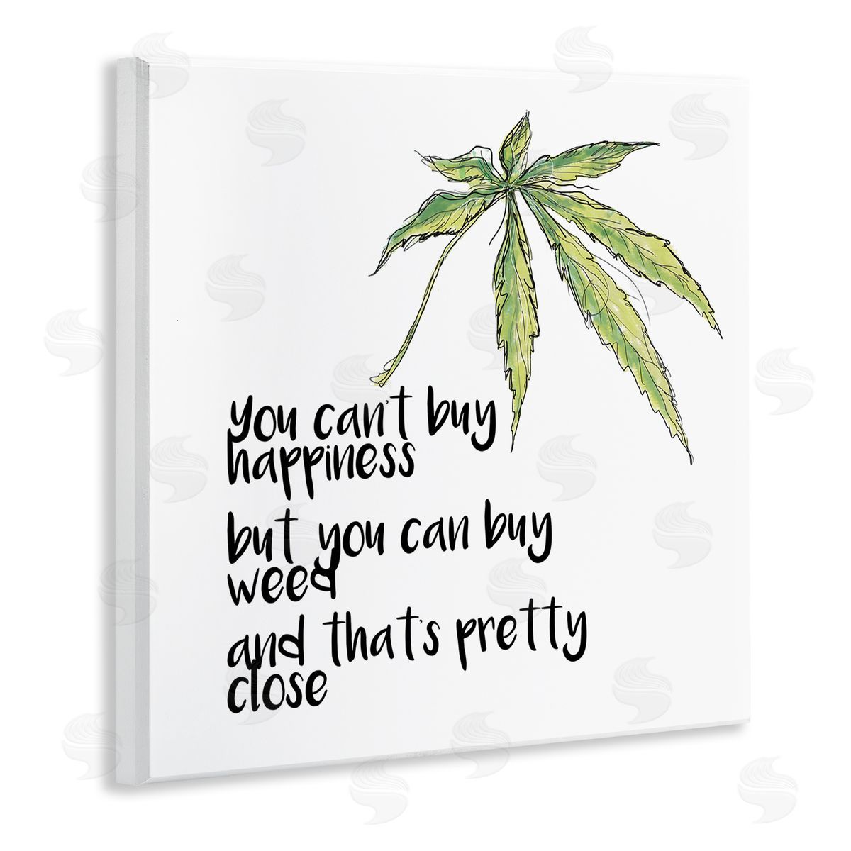 J. Weiss Can't Buy Happiness Funny Hemp Botanical Saying  Wooden Wall Plaque Art Print