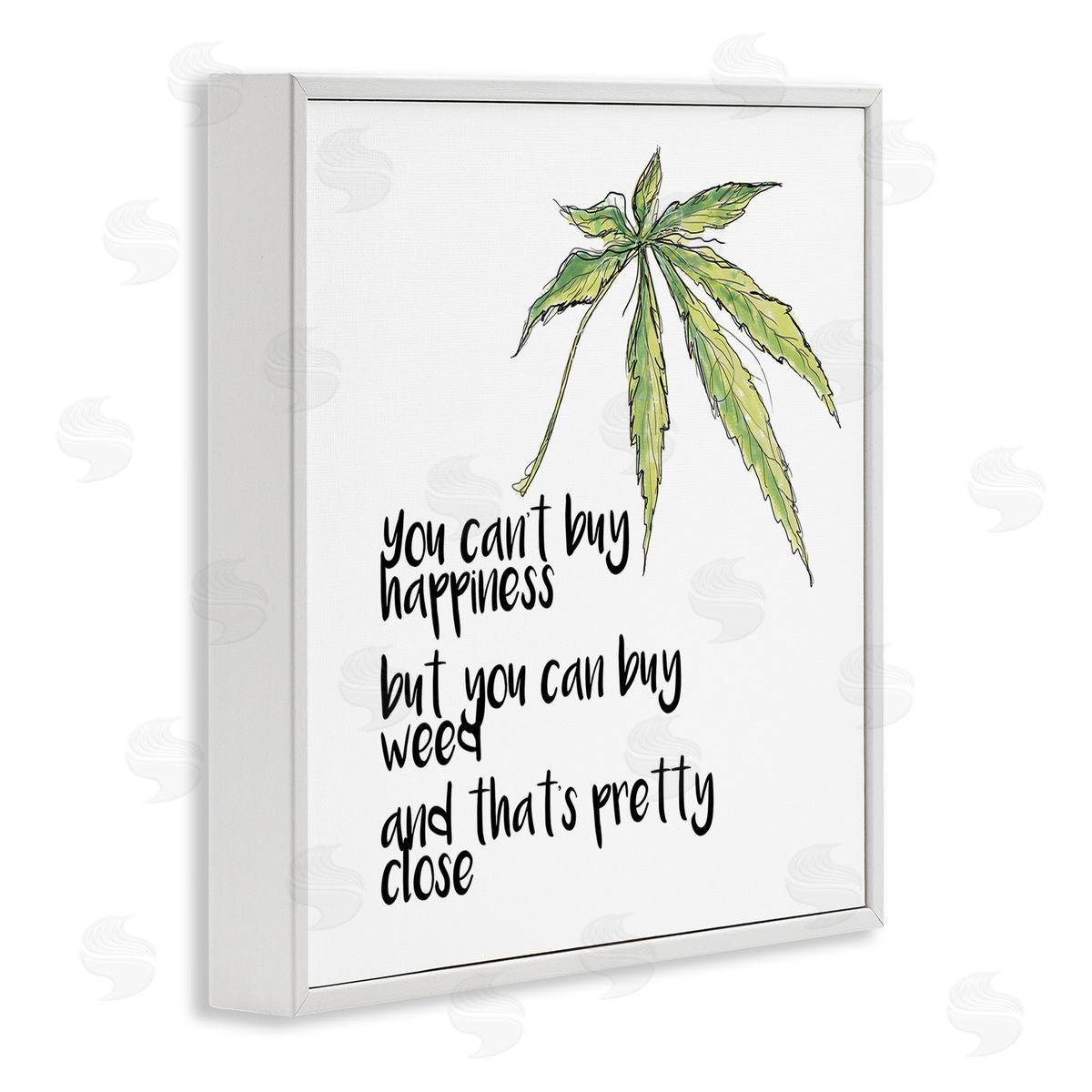 J. Weiss Can't Buy Happiness Funny Hemp Botanical Saying  White Framed Glicee Wall Art Print