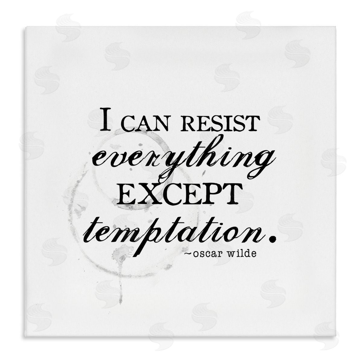 J. Weiss Resist Temptation Oscar Wilde Quote Vintage Stain Motif Stretched Canvas Wall Art Print