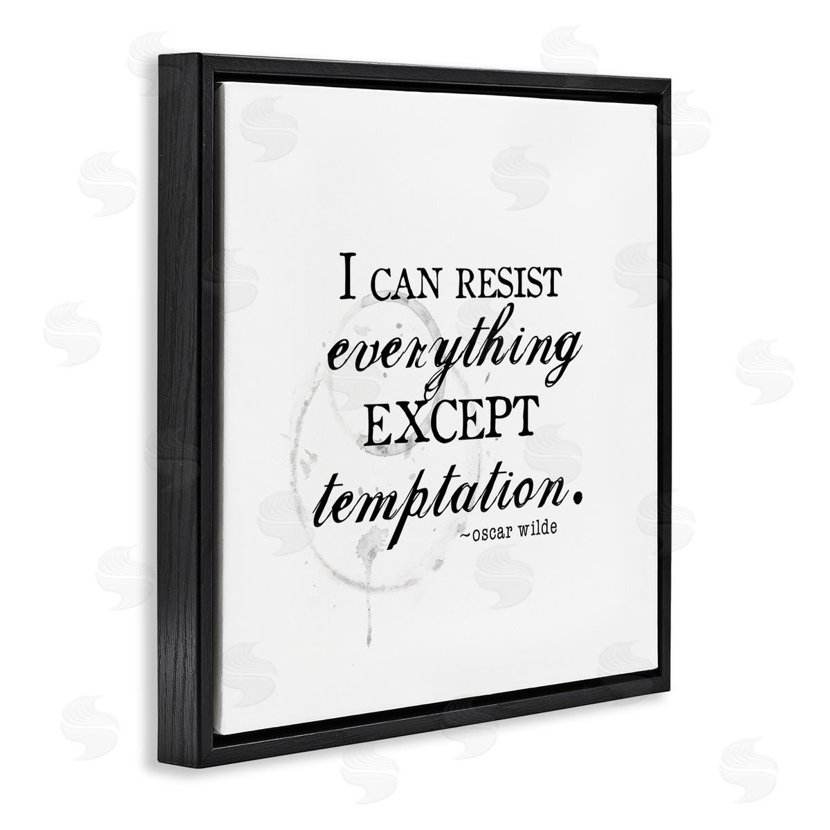 J. Weiss Resist Temptation Oscar Wilde Quote Vintage Stain Motif Black Floating Frame Canvas Wall Art Print