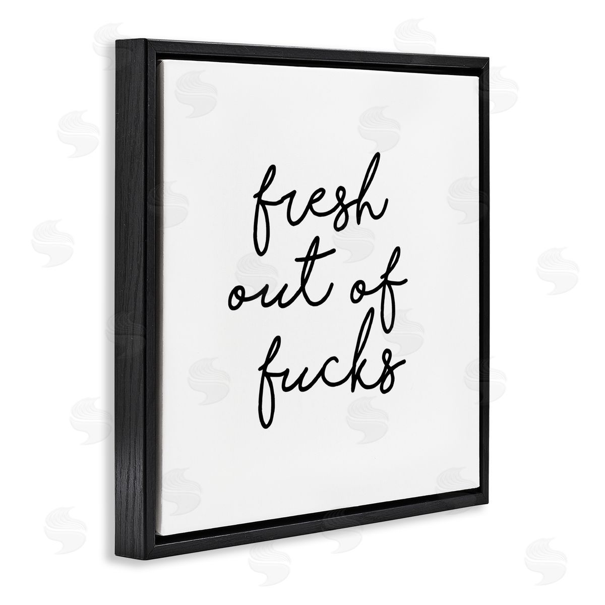 J. Weiss Fresh Out Of F*** Humorous Cursive Calligraphy Black Floating Frame Canvas Wall Art Print