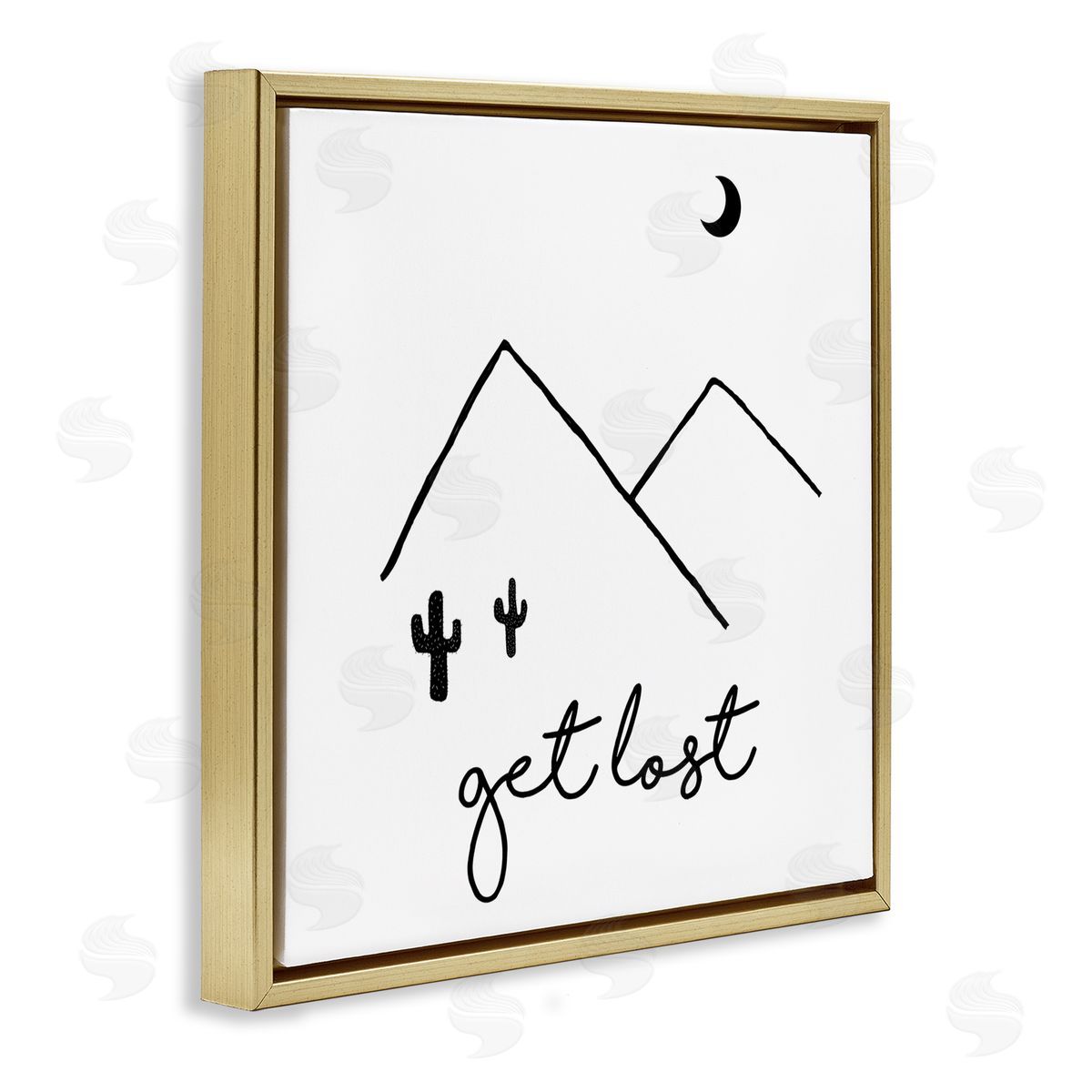 J. Weiss Get Lost Desert Adventure Scene Minimal Line Doodle Gold Floating Frame Canvas Wall Art Print