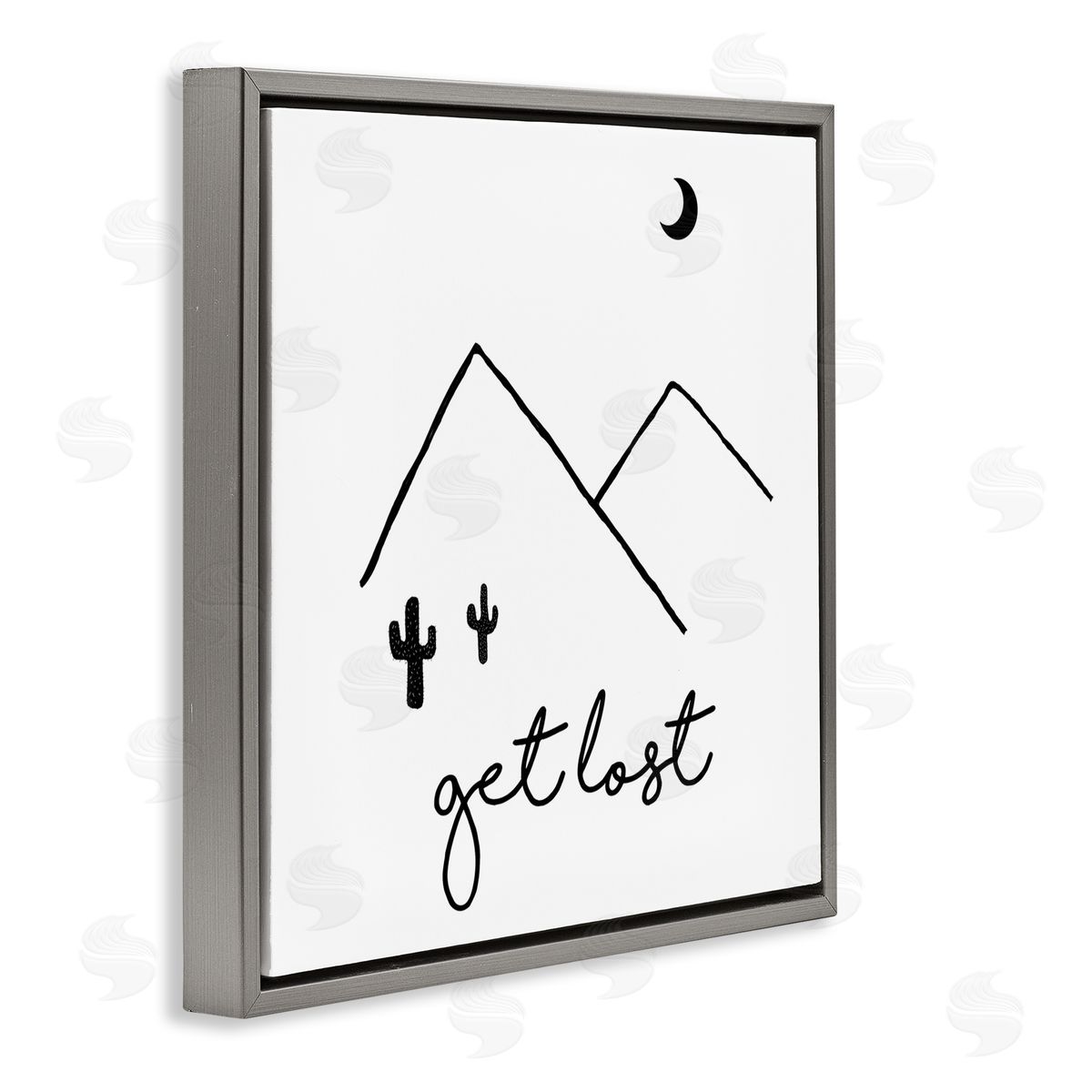 J. Weiss Get Lost Desert Adventure Scene Minimal Line Doodle Gray Floating Frame Canvas Wall Art Print