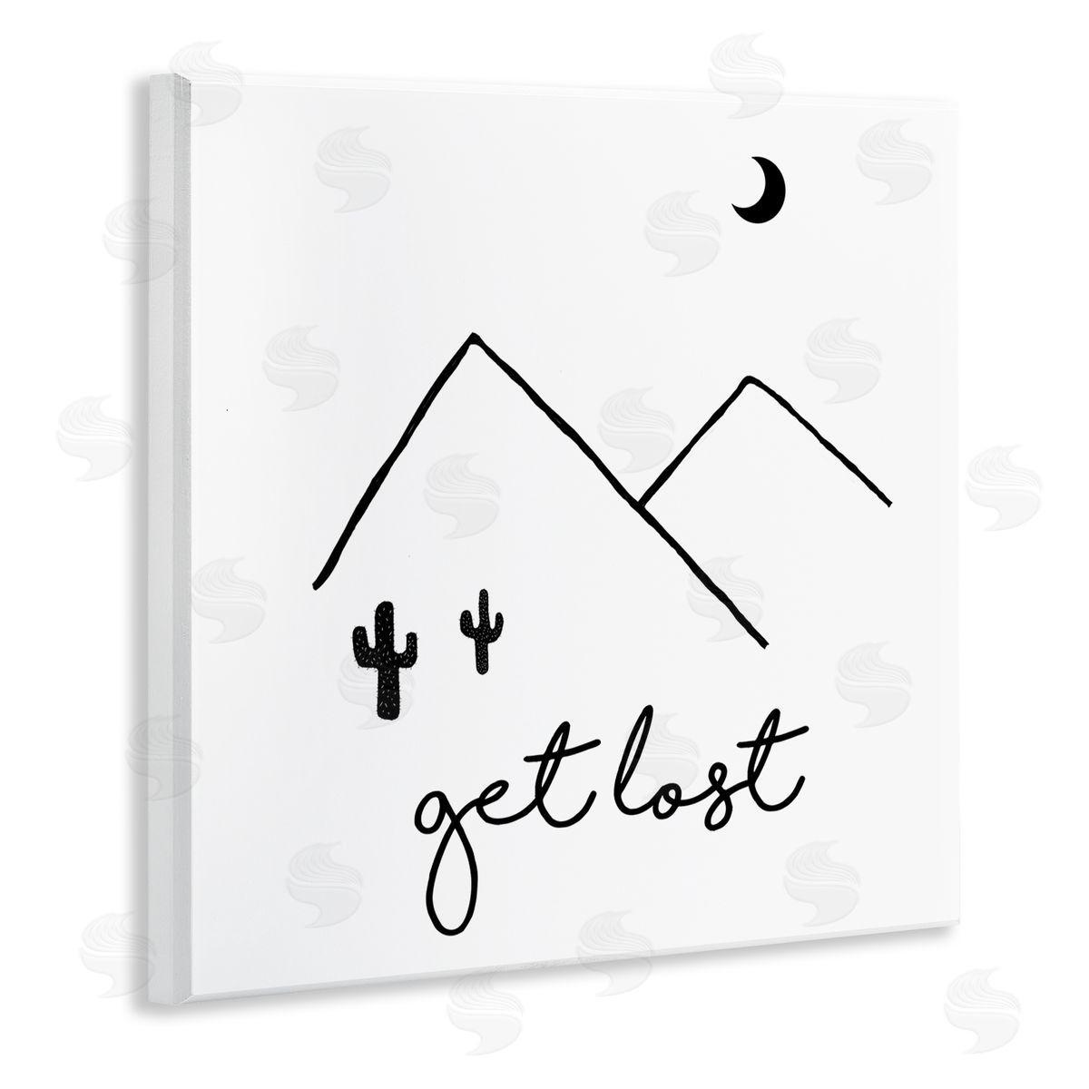 J. Weiss Get Lost Desert Adventure Scene Minimal Line Doodle Wooden Wall Plaque Art Print