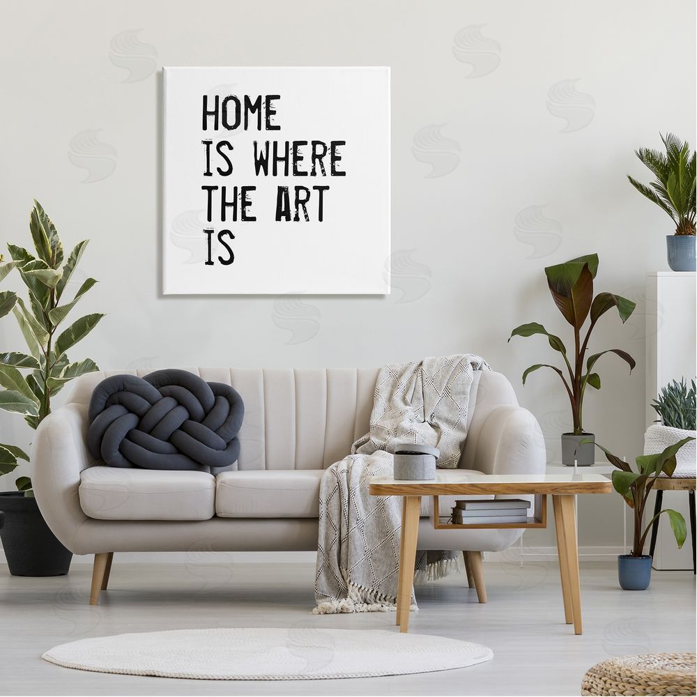 J. Weiss Home Where Art Is Weathered Stamp Style Text Canvas Wall Art in Room