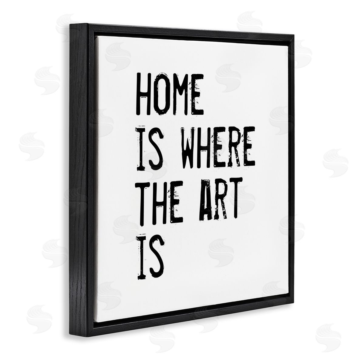 J. Weiss Home Where Art Is Weathered Stamp Style Text Black Floating Frame Canvas Wall Art Print