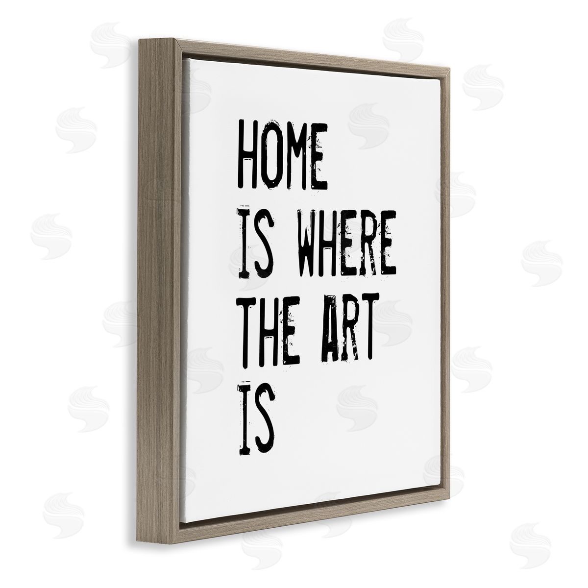 J. Weiss Home Where Art Is Weathered Stamp Style Text Brown Floating Frame Canvas Wall Art Print
