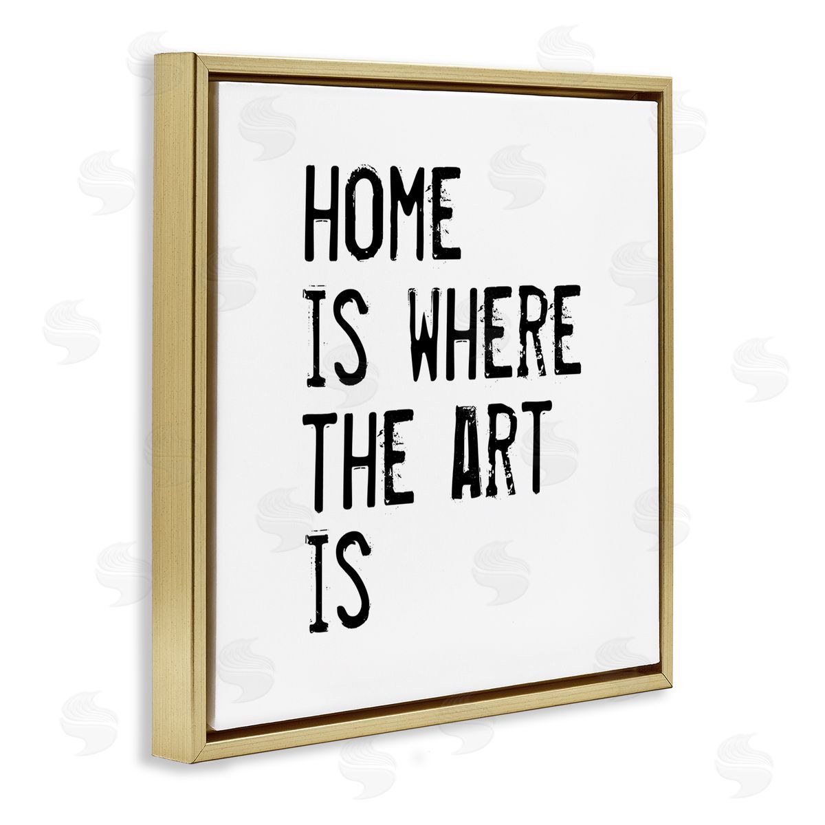 J. Weiss Home Where Art Is Weathered Stamp Style Text Gold Floating Frame Canvas Wall Art Print