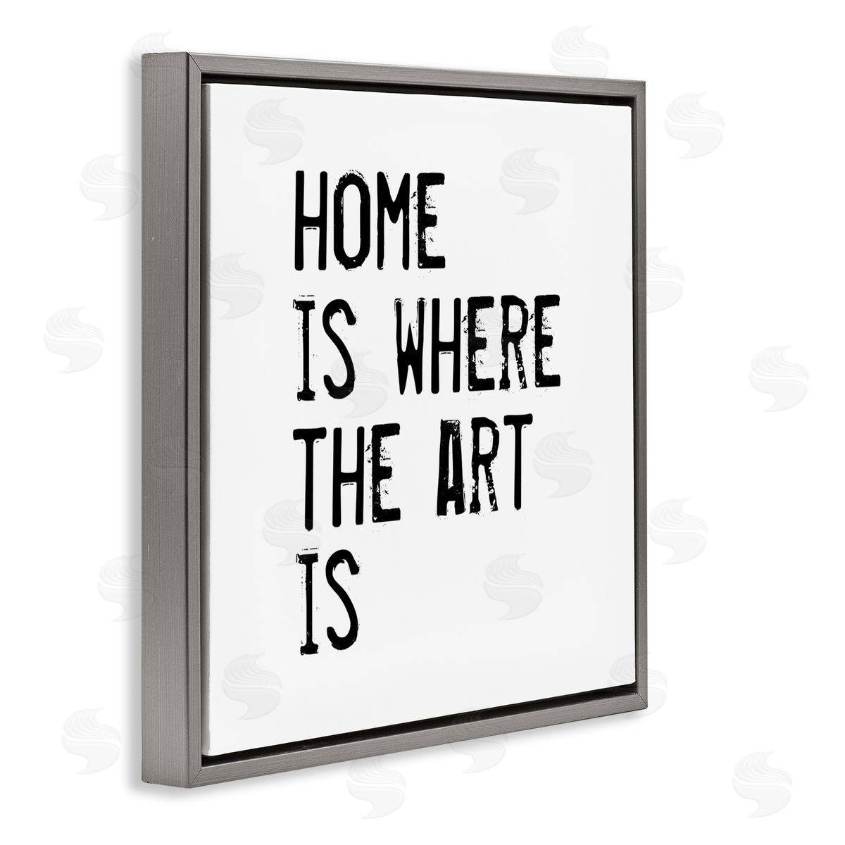 J. Weiss Home Where Art Is Weathered Stamp Style Text Gray Floating Frame Canvas Wall Art Print
