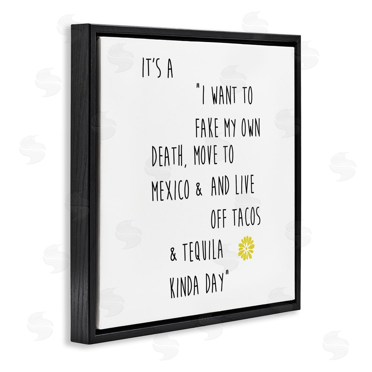 J. Weiss Moving to Mexico Humorous Typography Phrase Yellow Accent Black Floating Frame Canvas Wall Art Print