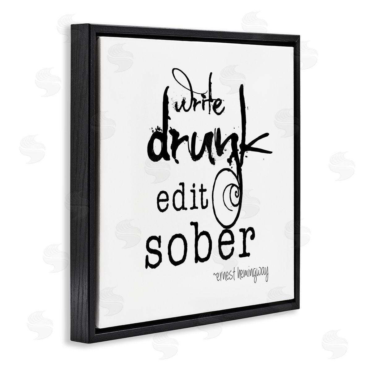 J. Weiss Write Drunk Edit Sober Bold Hemingway Quote  Black Floating Frame Canvas Wall Art Print
