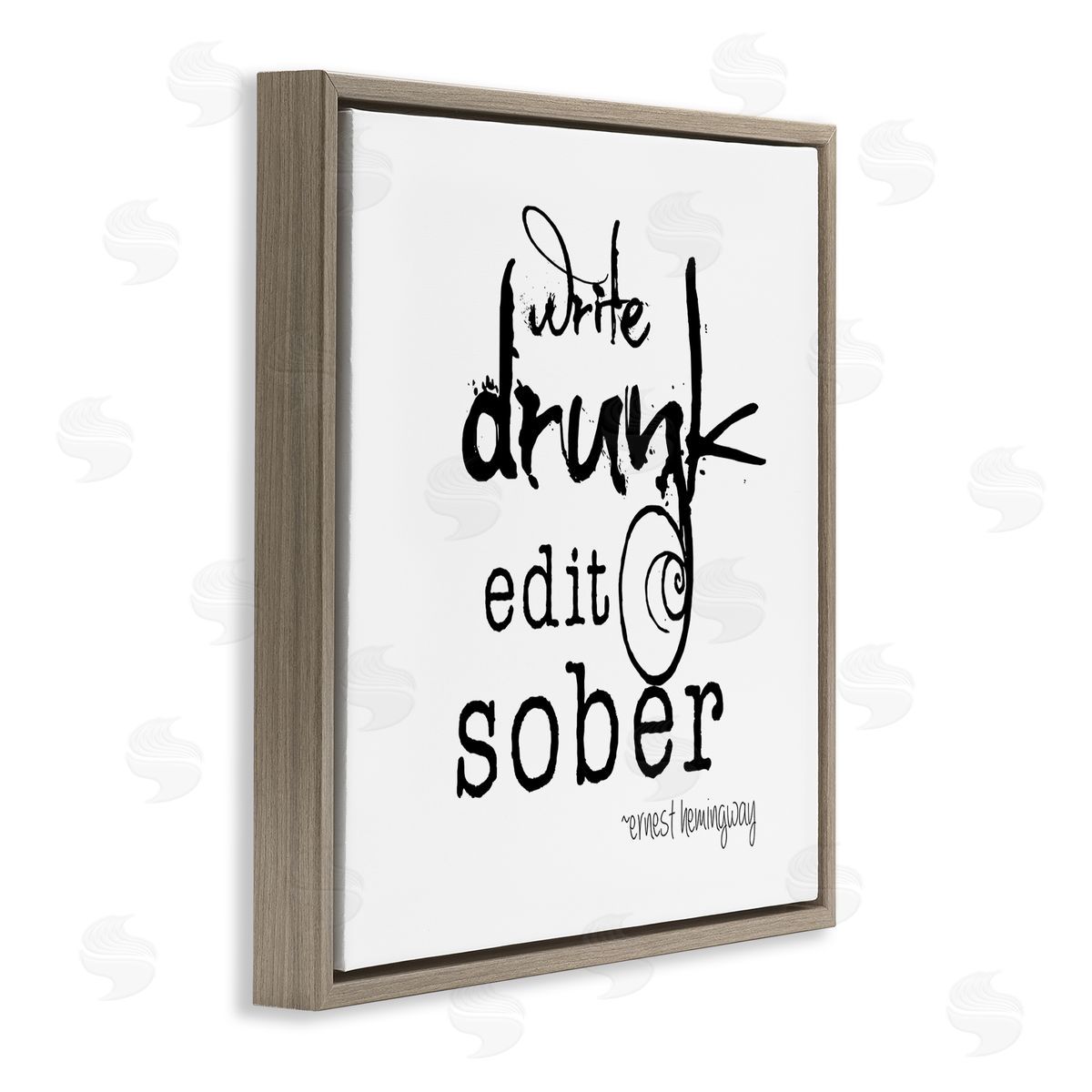 J. Weiss Write Drunk Edit Sober Bold Hemingway Quote  Brown Floating Frame Canvas Wall Art Print