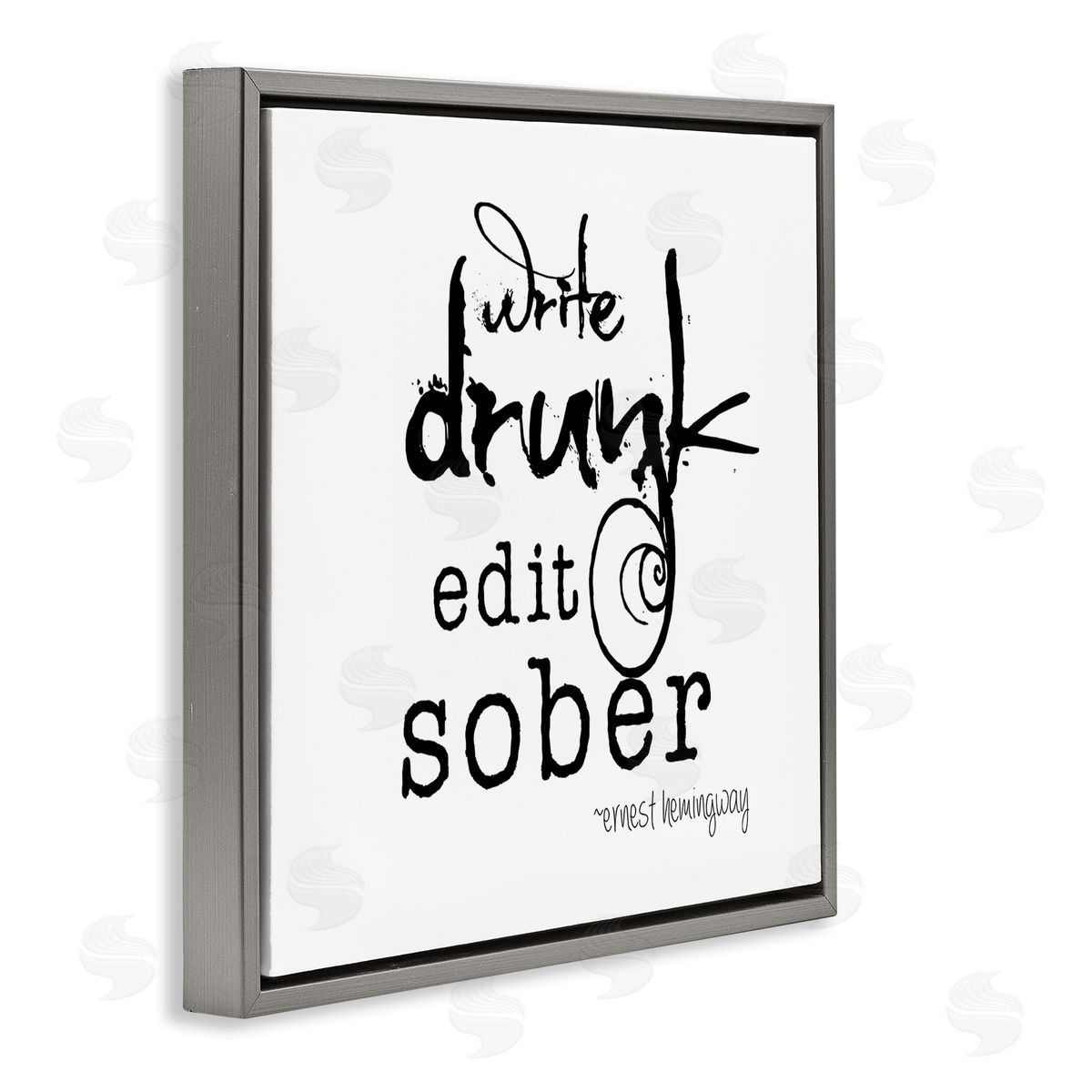 J. Weiss Write Drunk Edit Sober Bold Hemingway Quote  Gray Floating Frame Canvas Wall Art Print