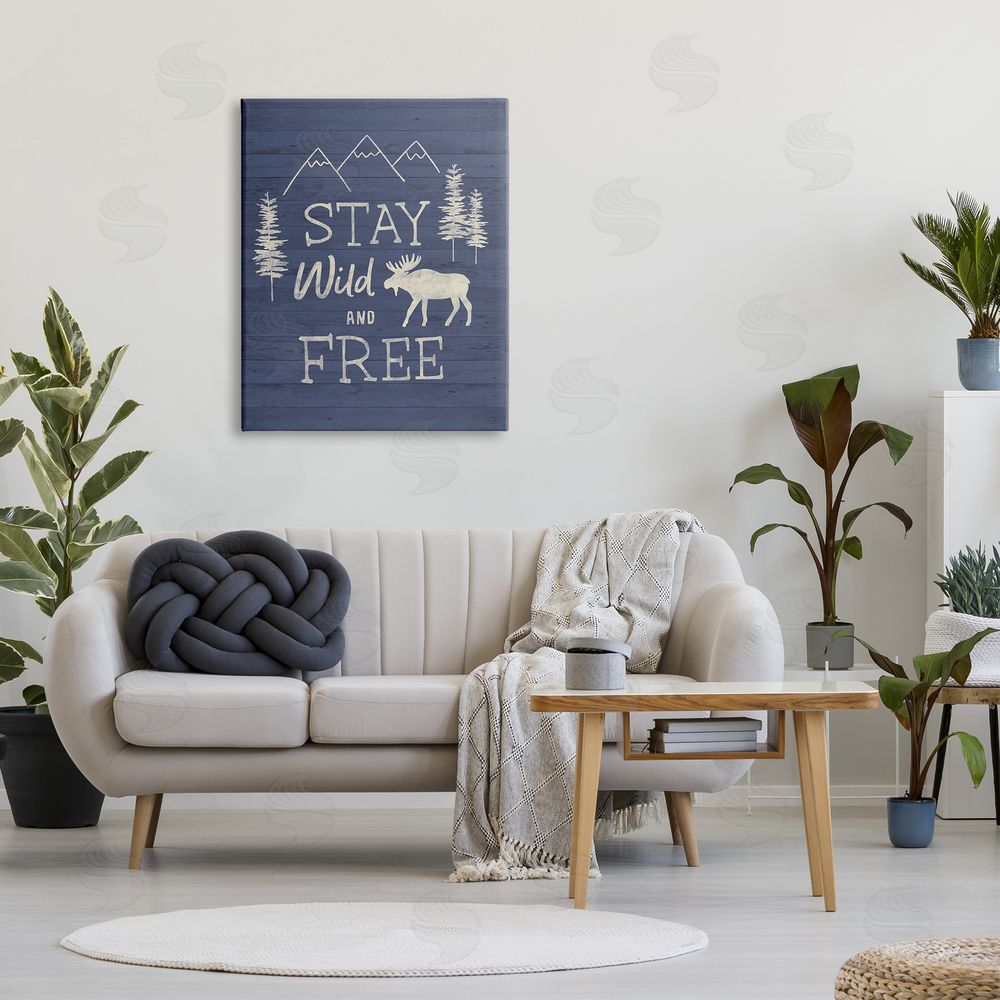 Nina Seven Stay Wild & Free Moose Mountain Scene Rustic Wildlife Canvas Wall Art Print in Room