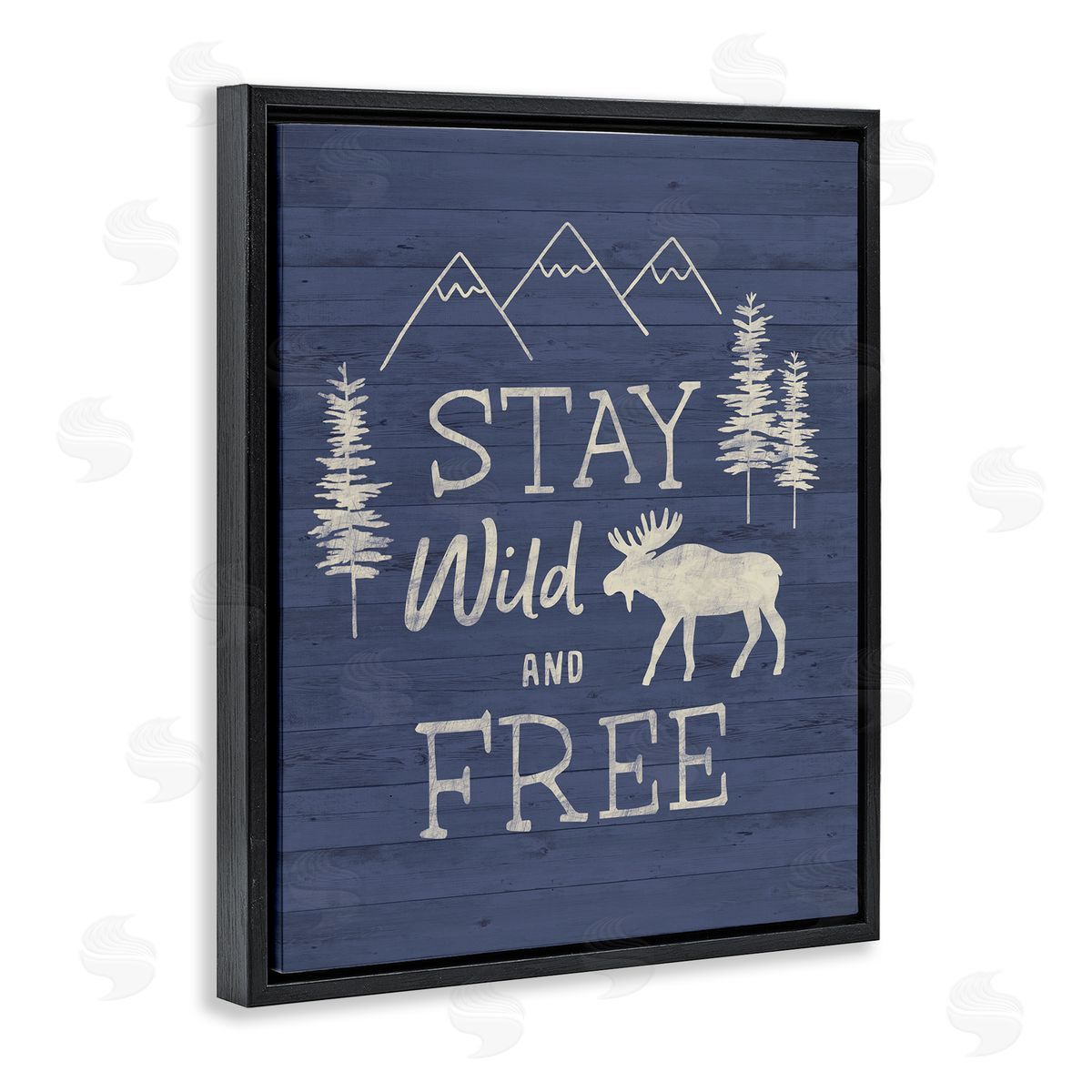 Nina Seven Stay Wild & Free Moose Mountain Scene Rustic Wildlife Black Floating Frame Canvas Wall Art Print