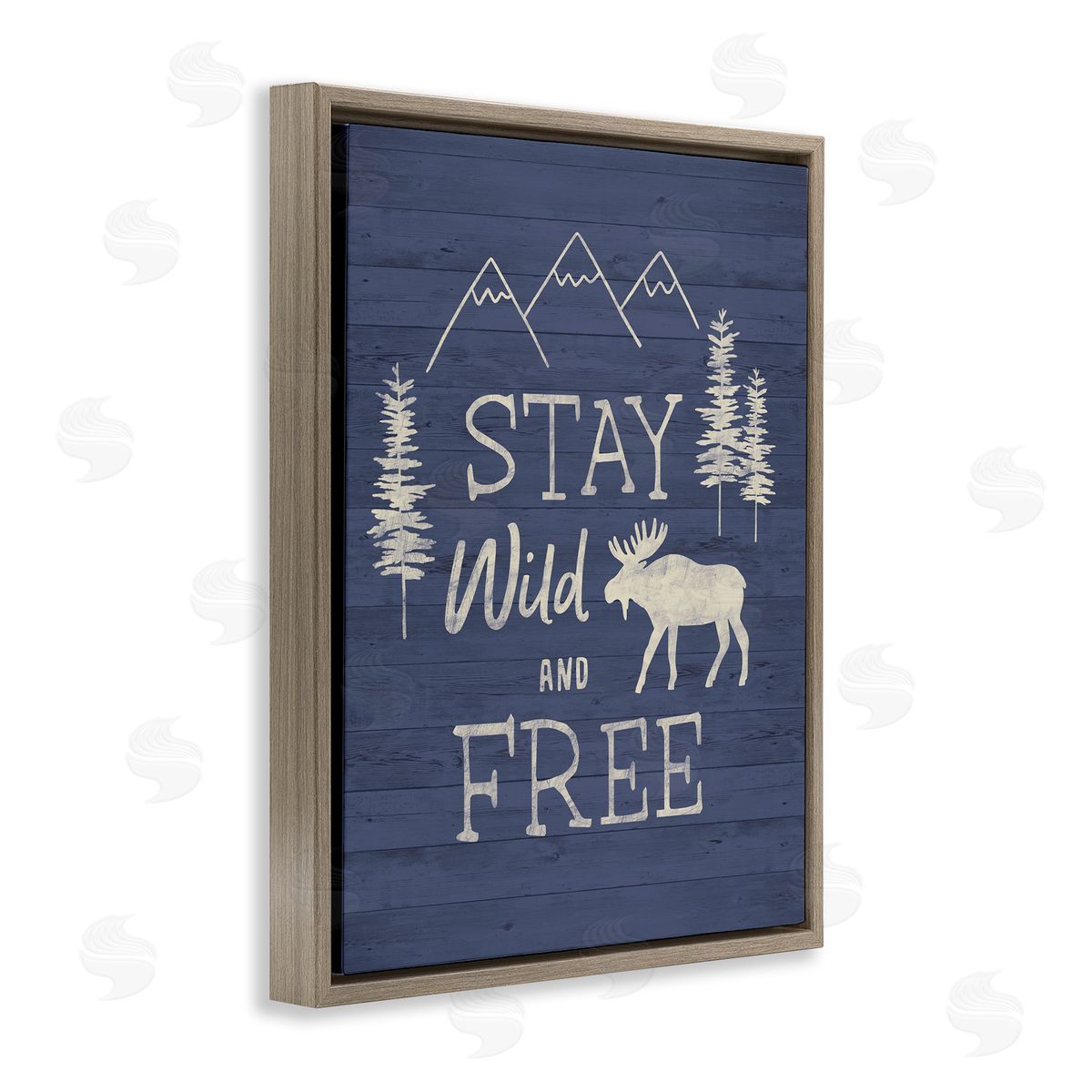 Nina Seven Stay Wild & Free Moose Mountain Scene Rustic Wildlife Brown Floating Frame Canvas Wall Art Print