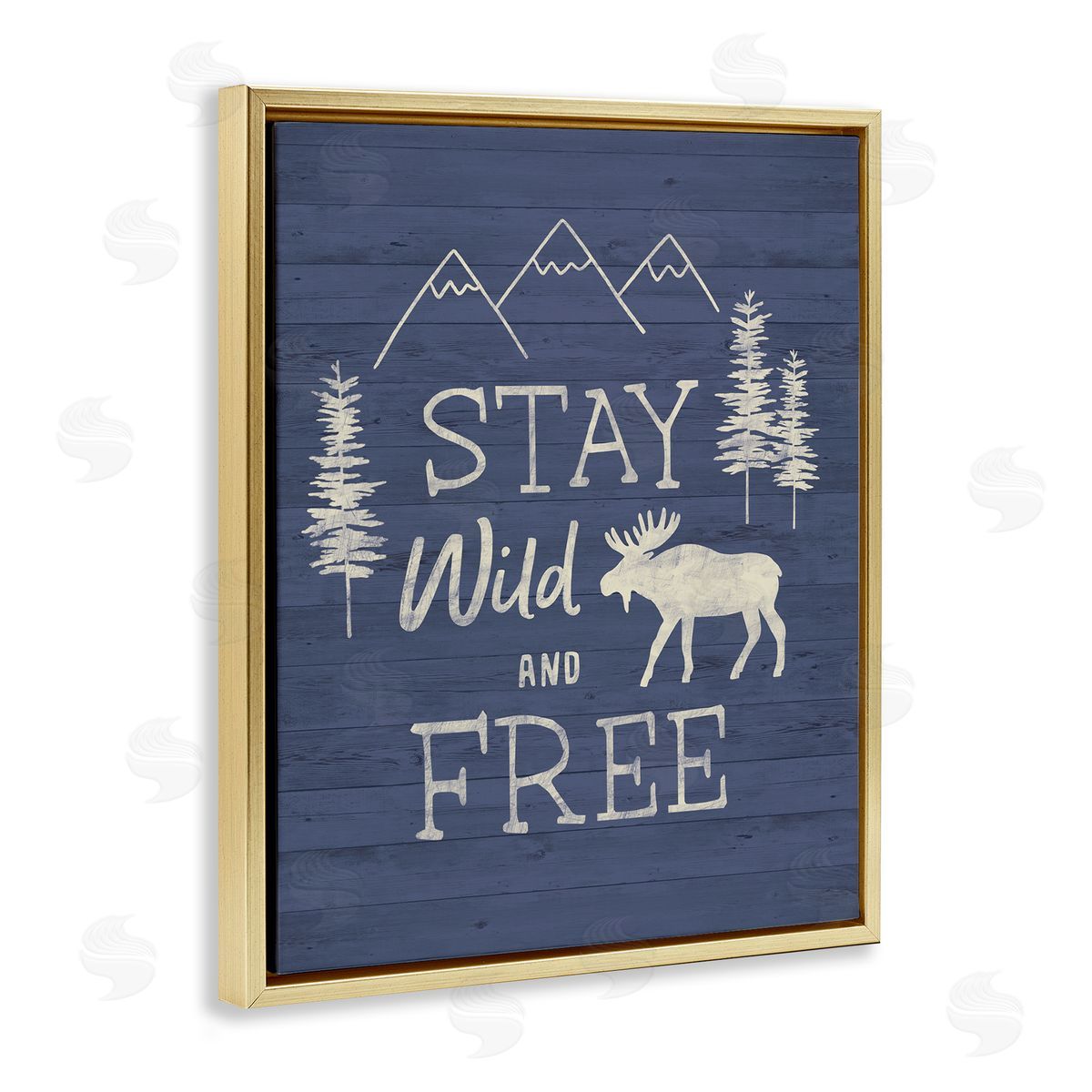 Nina Seven Stay Wild & Free Moose Mountain Scene Rustic Wildlife Gold Floating Frame Canvas Wall Art Print