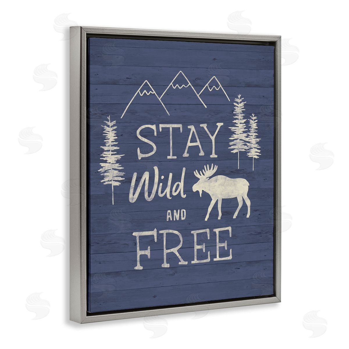Nina Seven Stay Wild & Free Moose Mountain Scene Rustic Wildlife Gray Floating Frame Canvas Wall Art Print