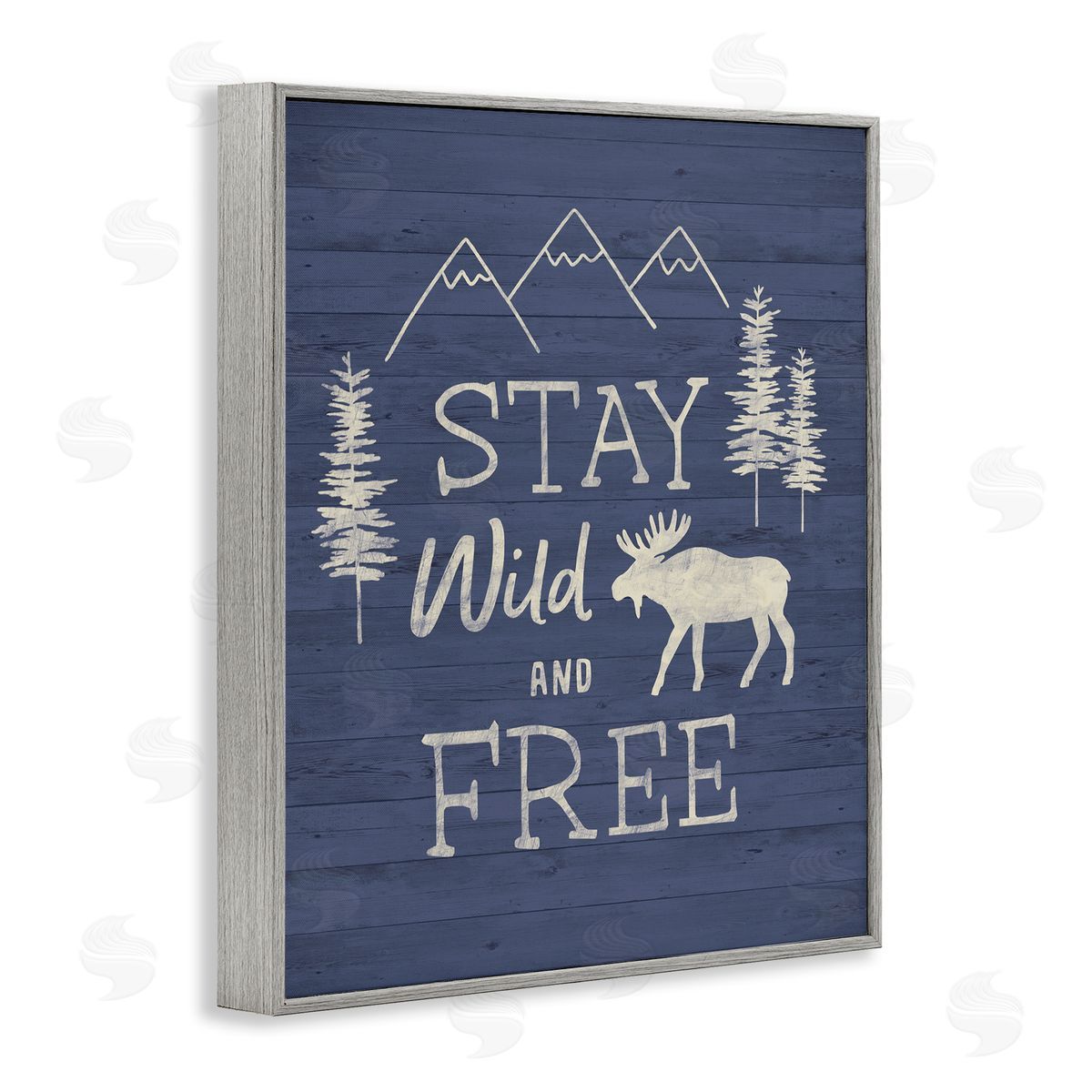 Nina Seven Stay Wild & Free Moose Mountain Scene Rustic Wildlife Gray Framed Giclee Wall Art Print