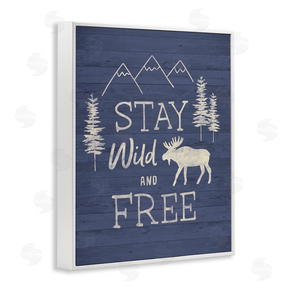 Nina Seven Stay Wild & Free Moose Mountain Scene Rustic Wildlife White Framed Giclee Wall Art Print