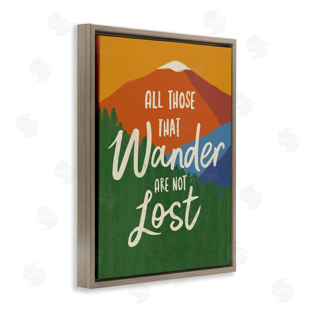 Nina Seven Inspiring Adventure Quote Mountain Wilderness Scene Brown Floating Frame Canvas Wall Art Print