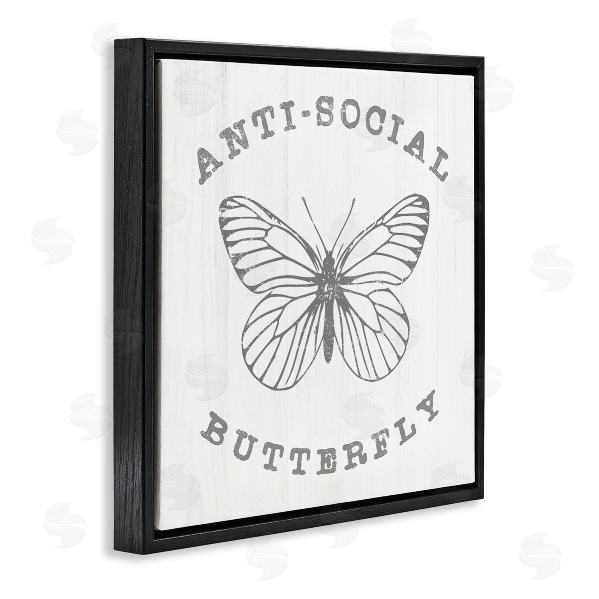Stupell Studio Antisocial Butterfly Insect Outline Vintage Weathered Design Black Floating Frame Canvas Wall Art Print
