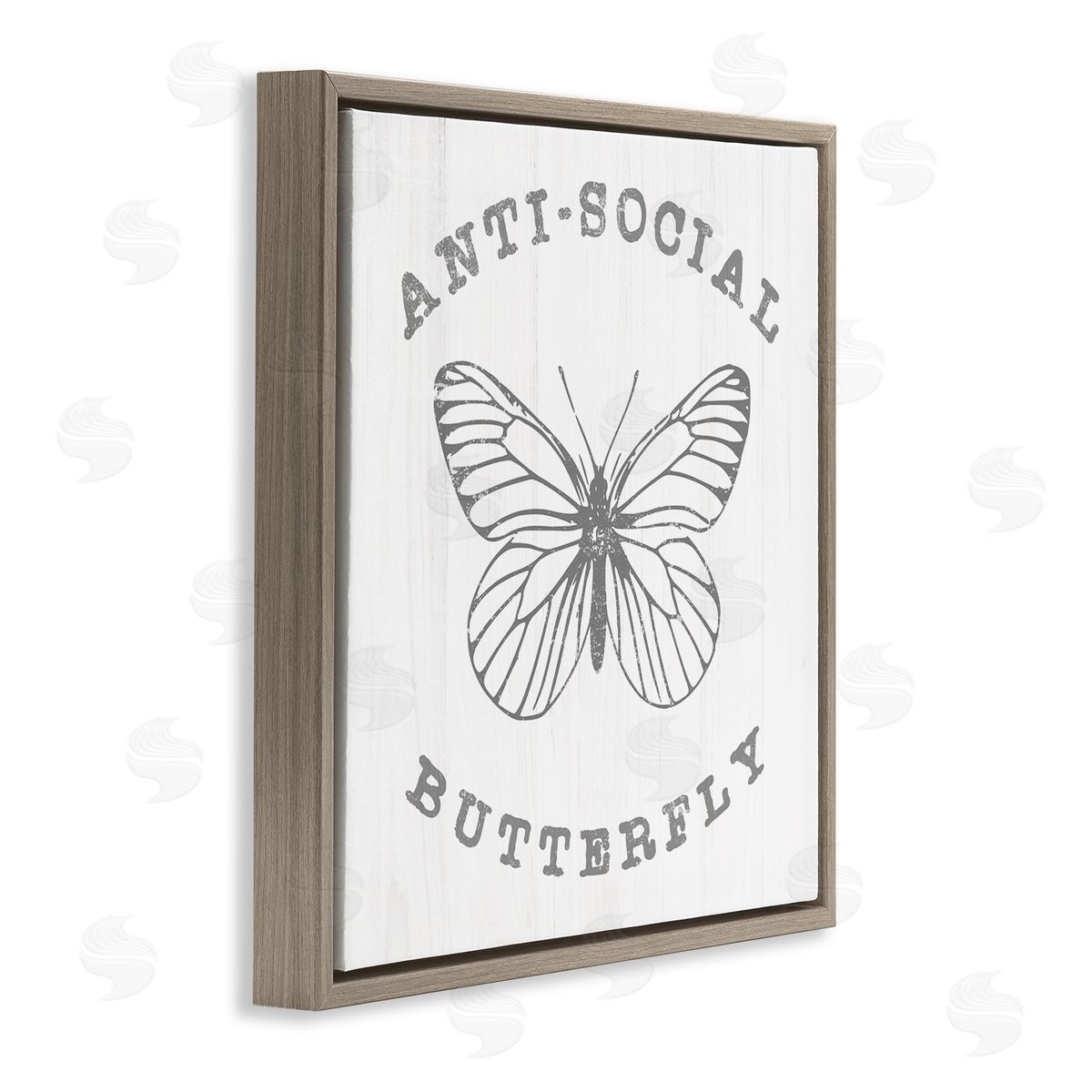 Stupell Studio Antisocial Butterfly Insect Outline Vintage Weathered Design Brown Floating Frame Canvas Wall Art Print